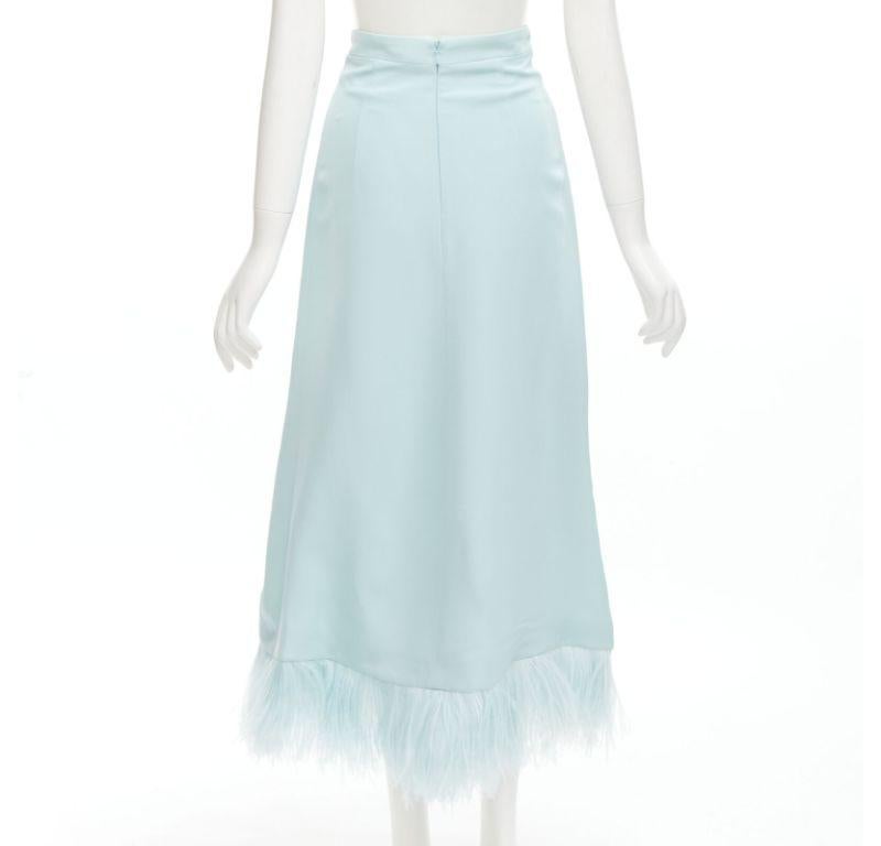 ANDREW GN light blue feather trim high neck flared top midi skirt set FR34 XS 5