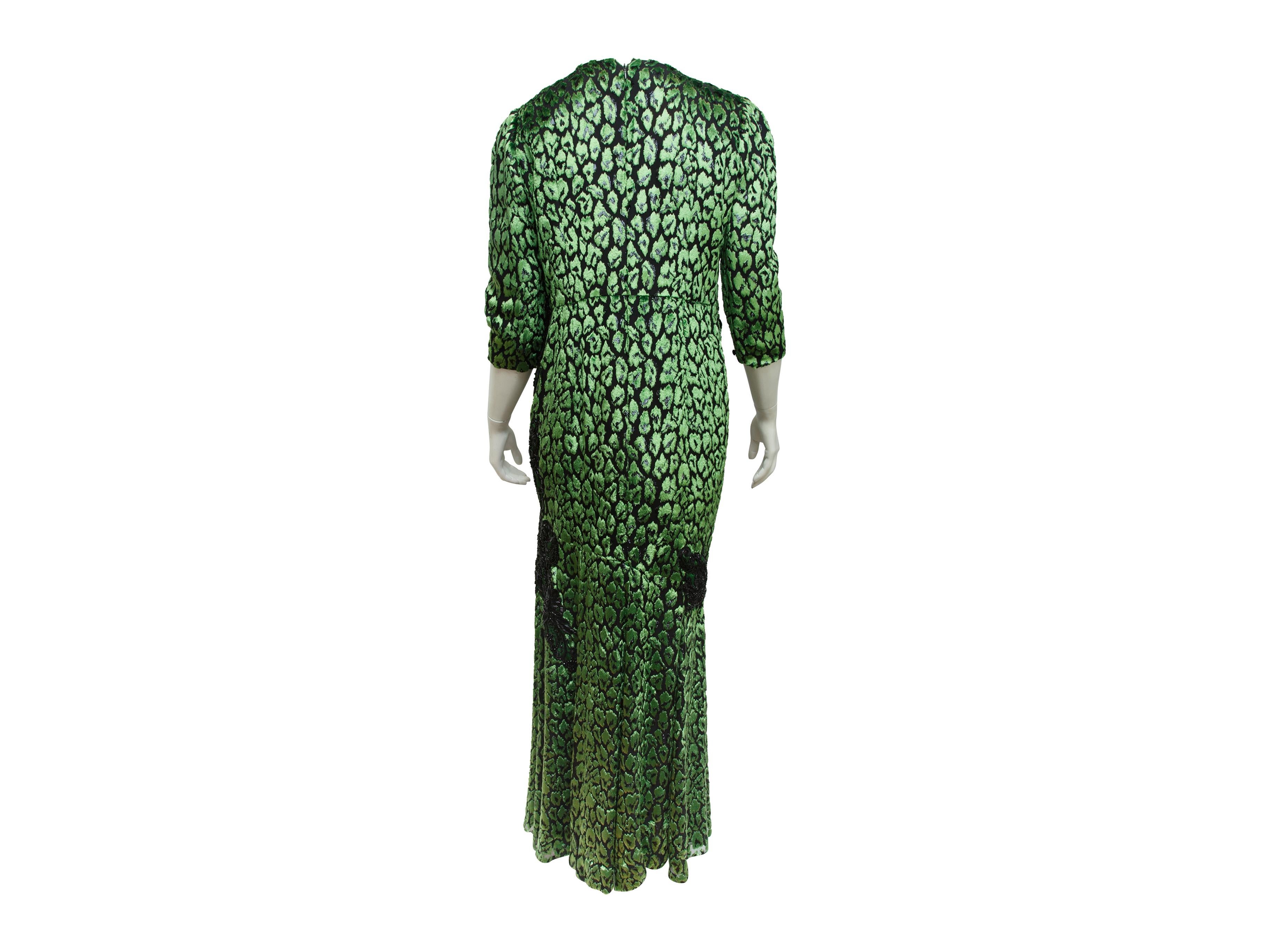 Andrew Gn Metallic Green & Black Embellished Gown In Excellent Condition In New York, NY