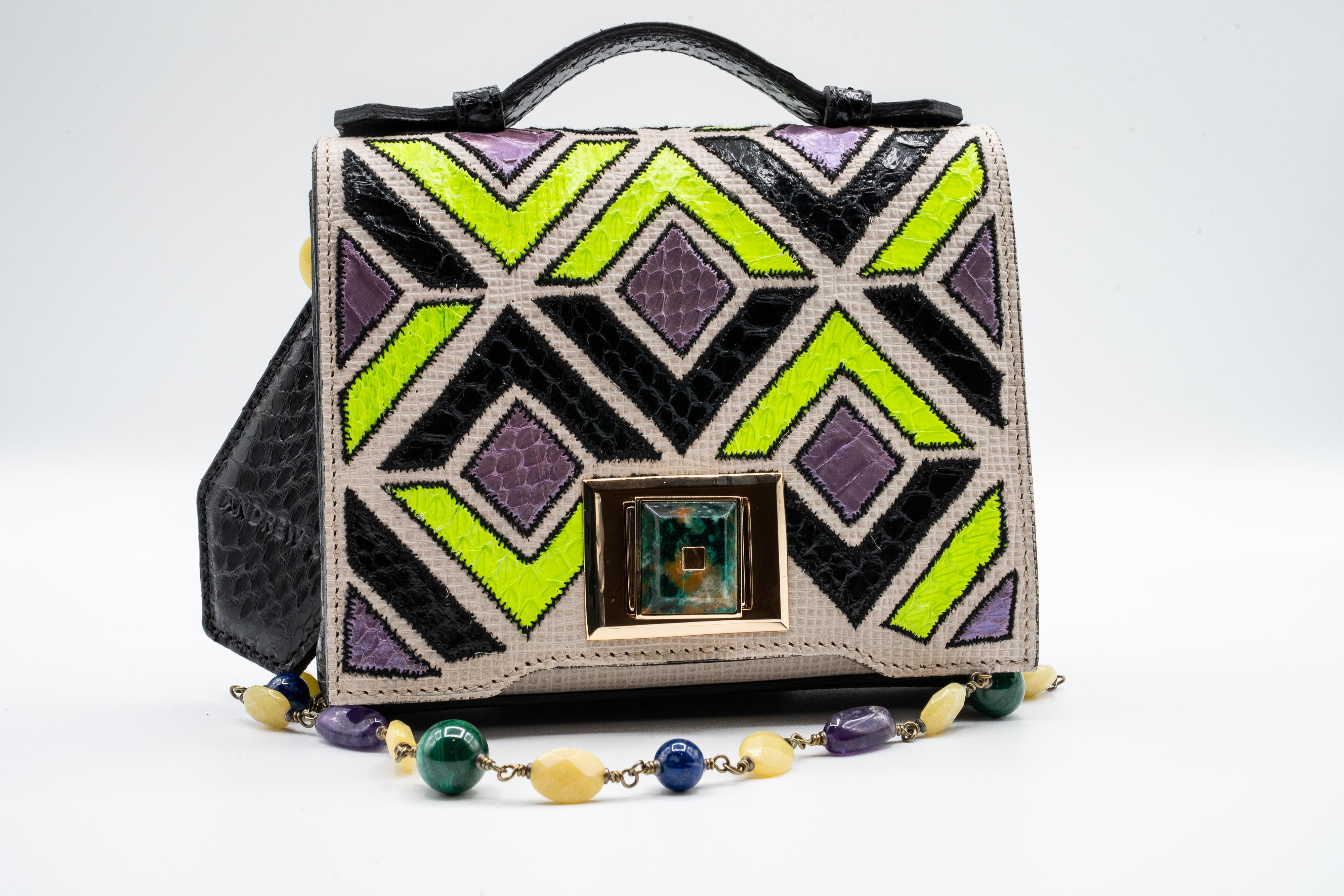 Andrew GN Multicolored Semi-precious Stones Bag F/W 2015 In Excellent Condition For Sale In Boca Raton, FL