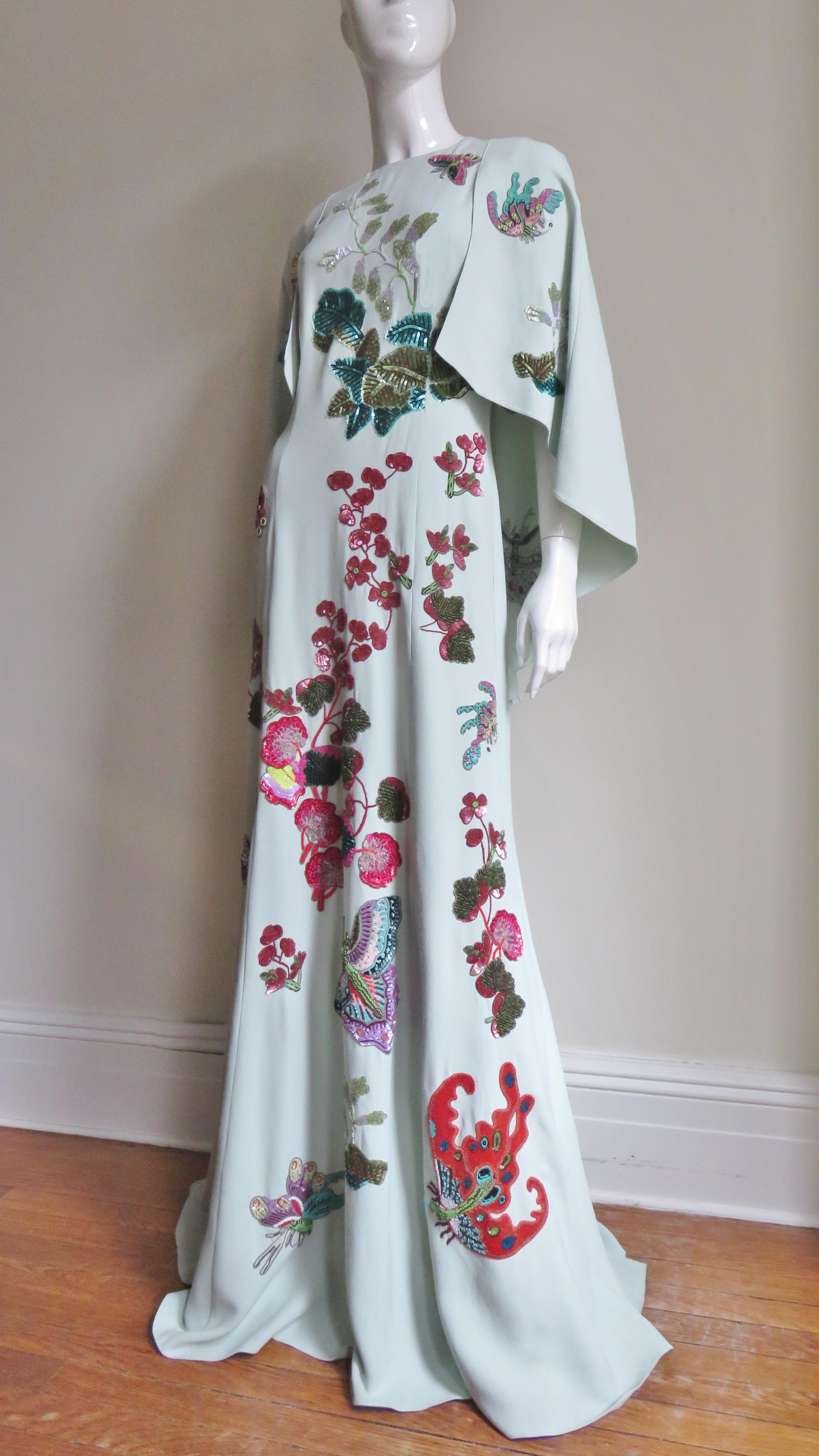 Andrew Gn New Beaded Applique Silk Gown with Cape 2