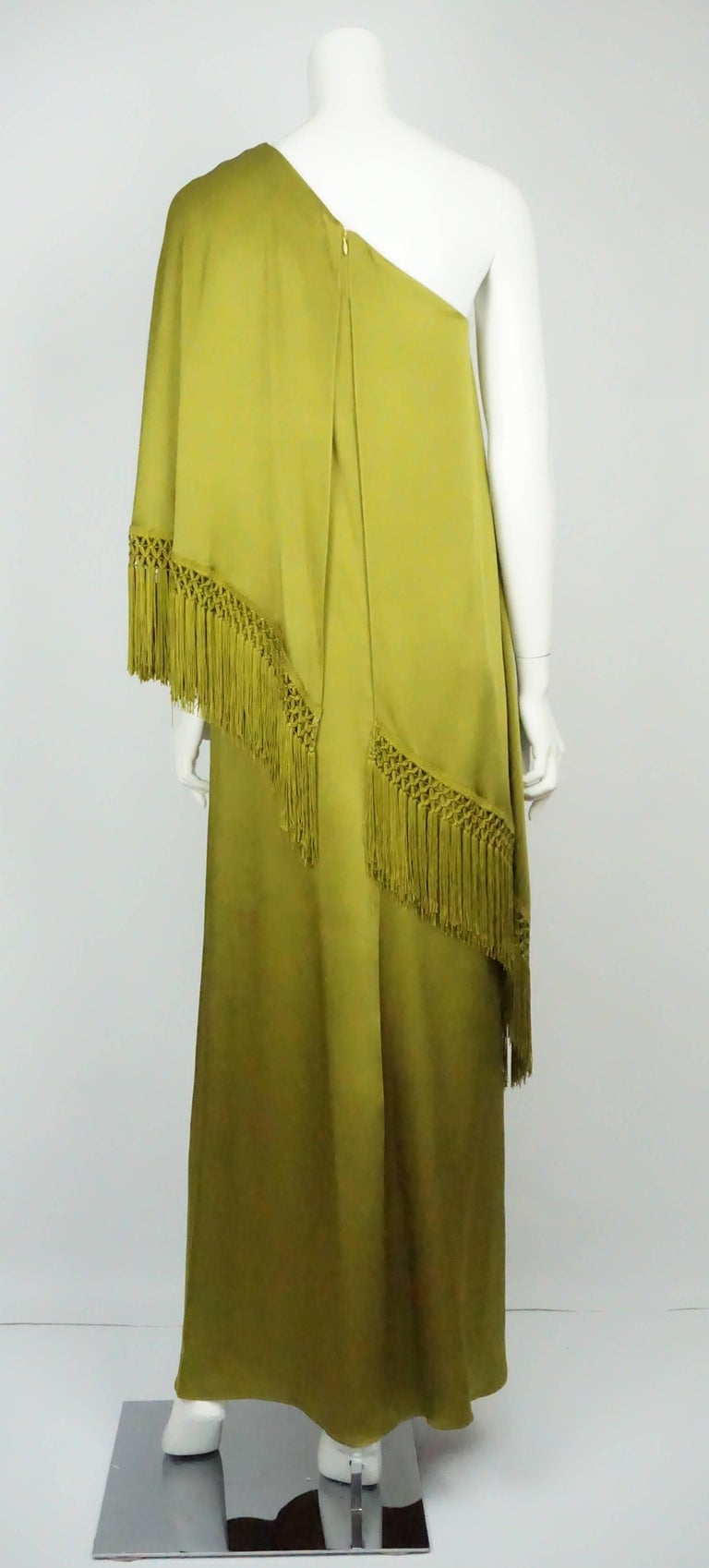 Andrew Gn Olive Green Silk One Shoulder Gown with Fringe at 1stDibs | andrew  gn green gown, andrew gn green dress, olive green silk dress