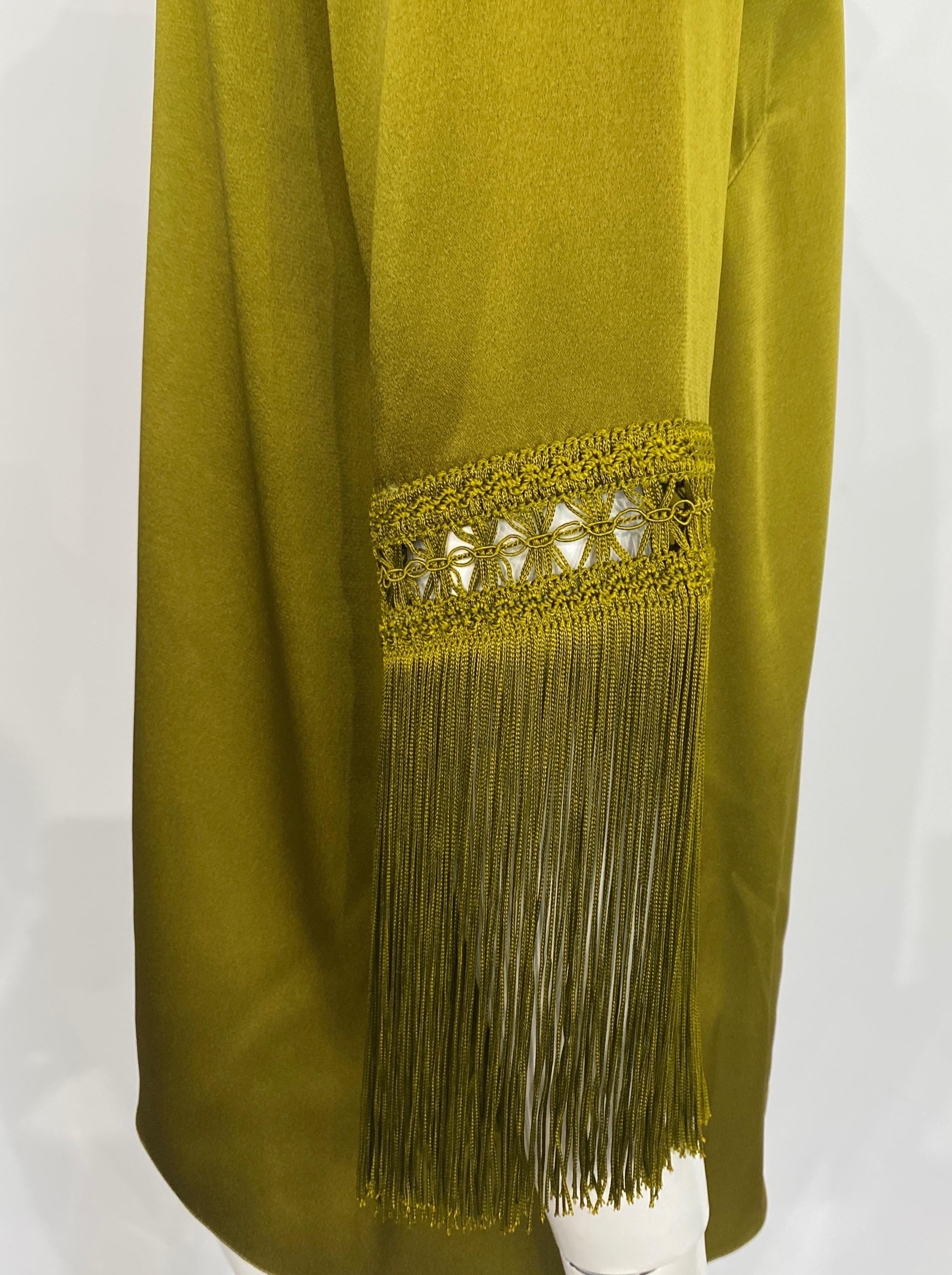 Andrew GN Olive Satin Looking Fringe Sleeve Top -Size 40 For Sale 6