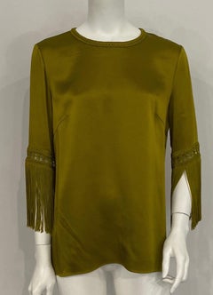 Andrew GN Olive Satin Looking Fringe Sleeve Top -Size 40