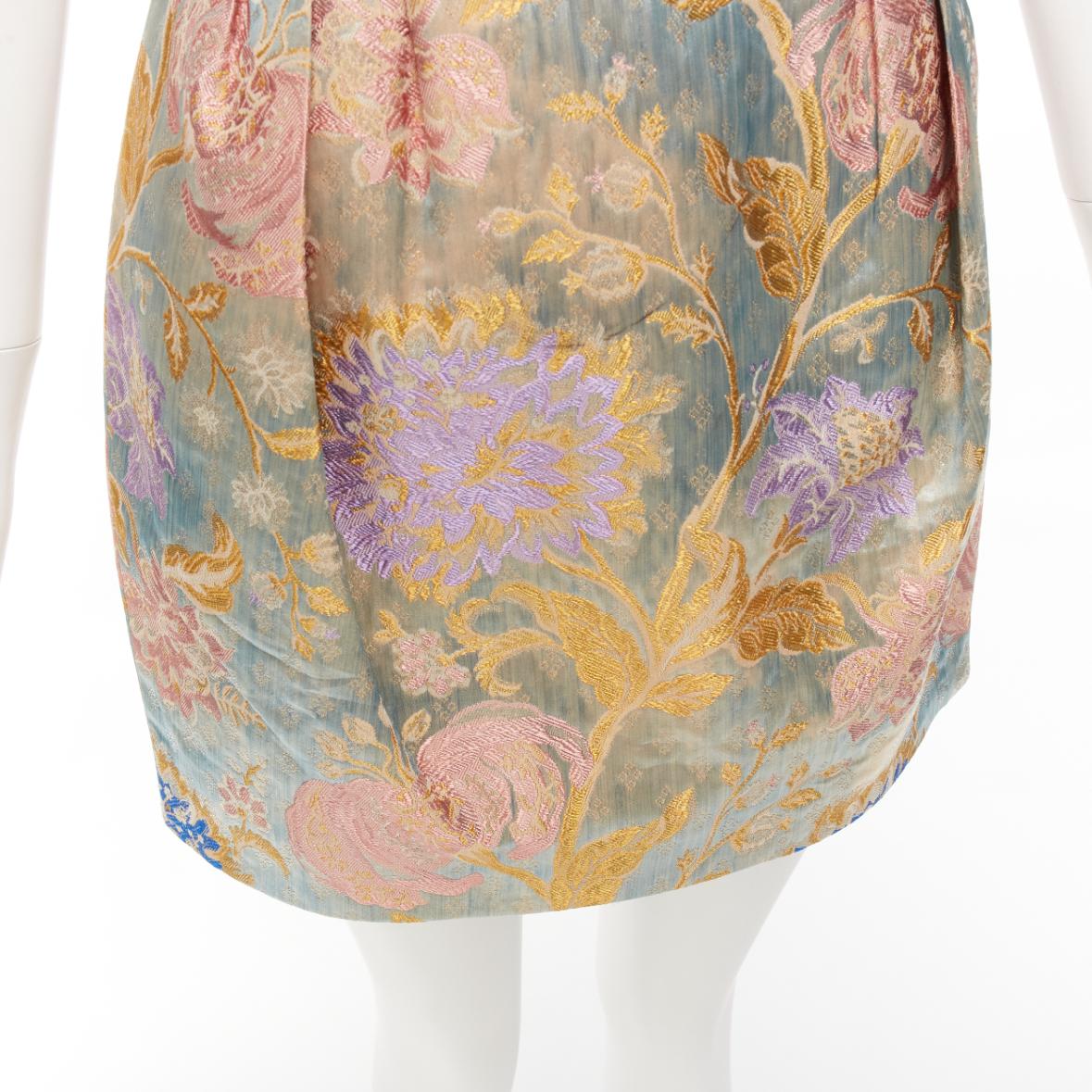 ANDREW GN pastels floral lurex jacquard ruched sleeve belted dress FR38 M For Sale 2