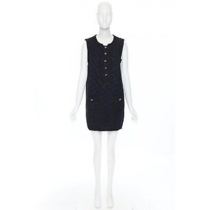 ANDREW GN PF2010 black jacquard wool scalloped tweed trim sheath dress FR40 6