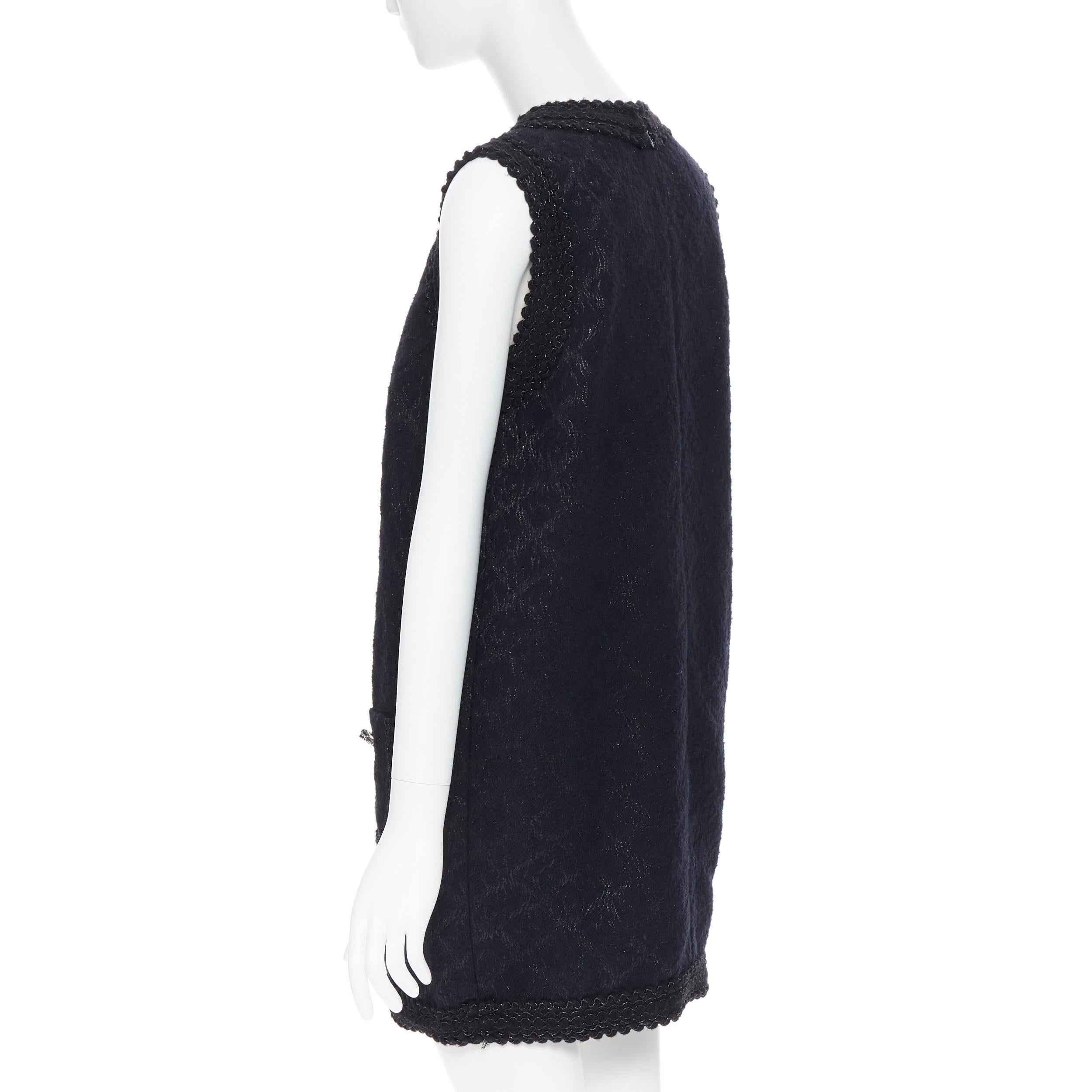 ANDREW GN PF2010 black jacquard wool scalloped tweed trim sheath dress FR40 2