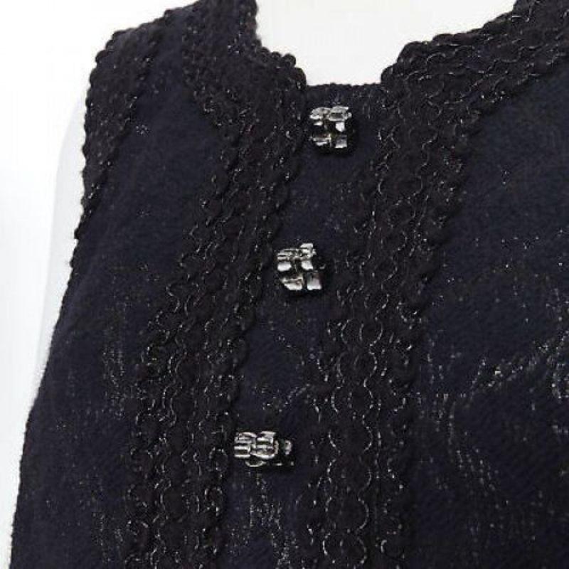 ANDREW GN PF2010 black jacquard wool scalloped tweed trim sheath dress FR40 4