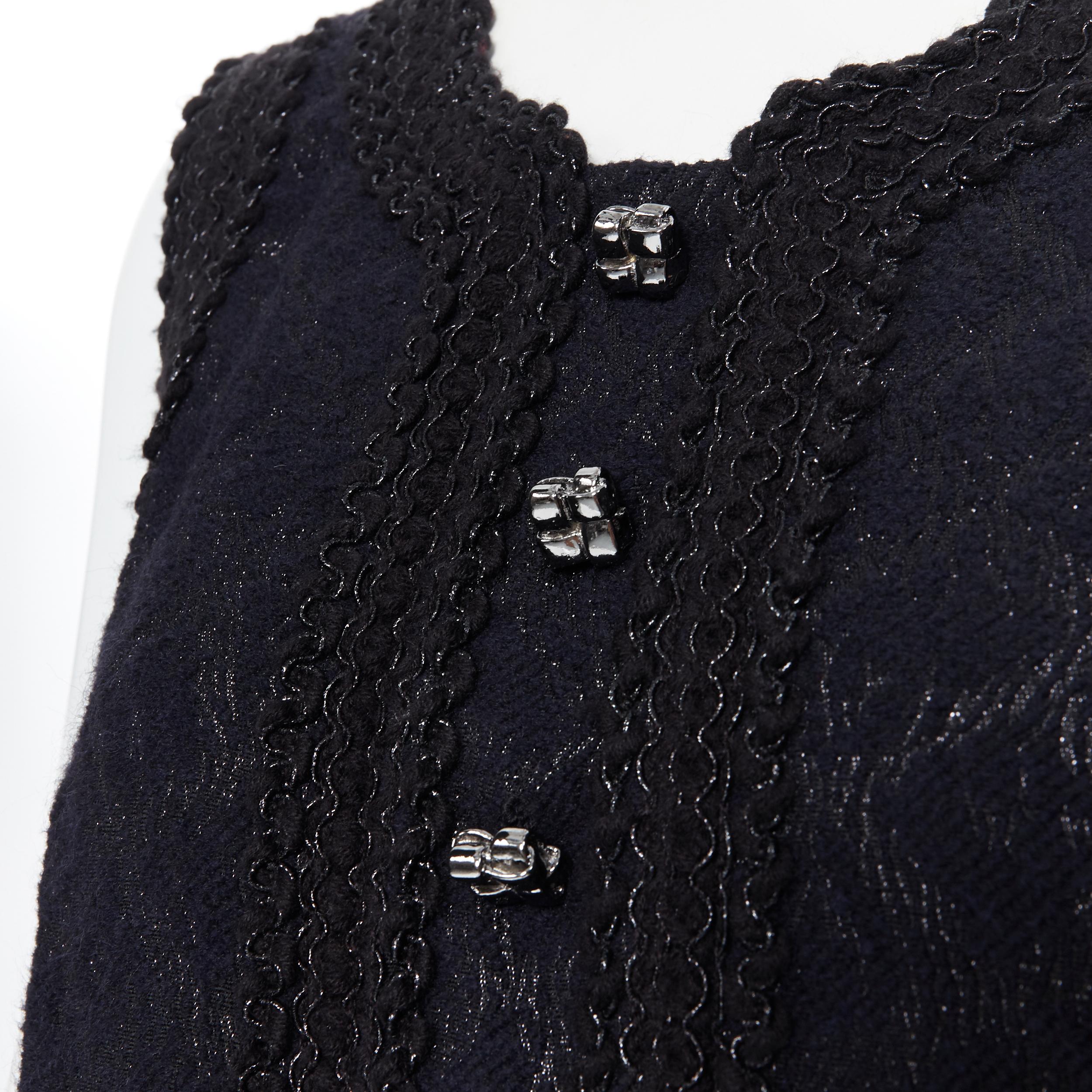 ANDREW GN PF2010 black jacquard wool scalloped tweed trim sheath dress FR40 4