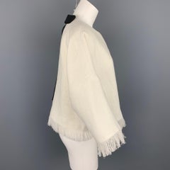 ANDREW GN S/S 18 Size 4 Cream Woven Linen Fringe Snap Button Jacket
