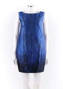 ANDREW GN S/S 2008 Blue Black Ombre Silk Pleat Balloon Dress Patent Leather Bow