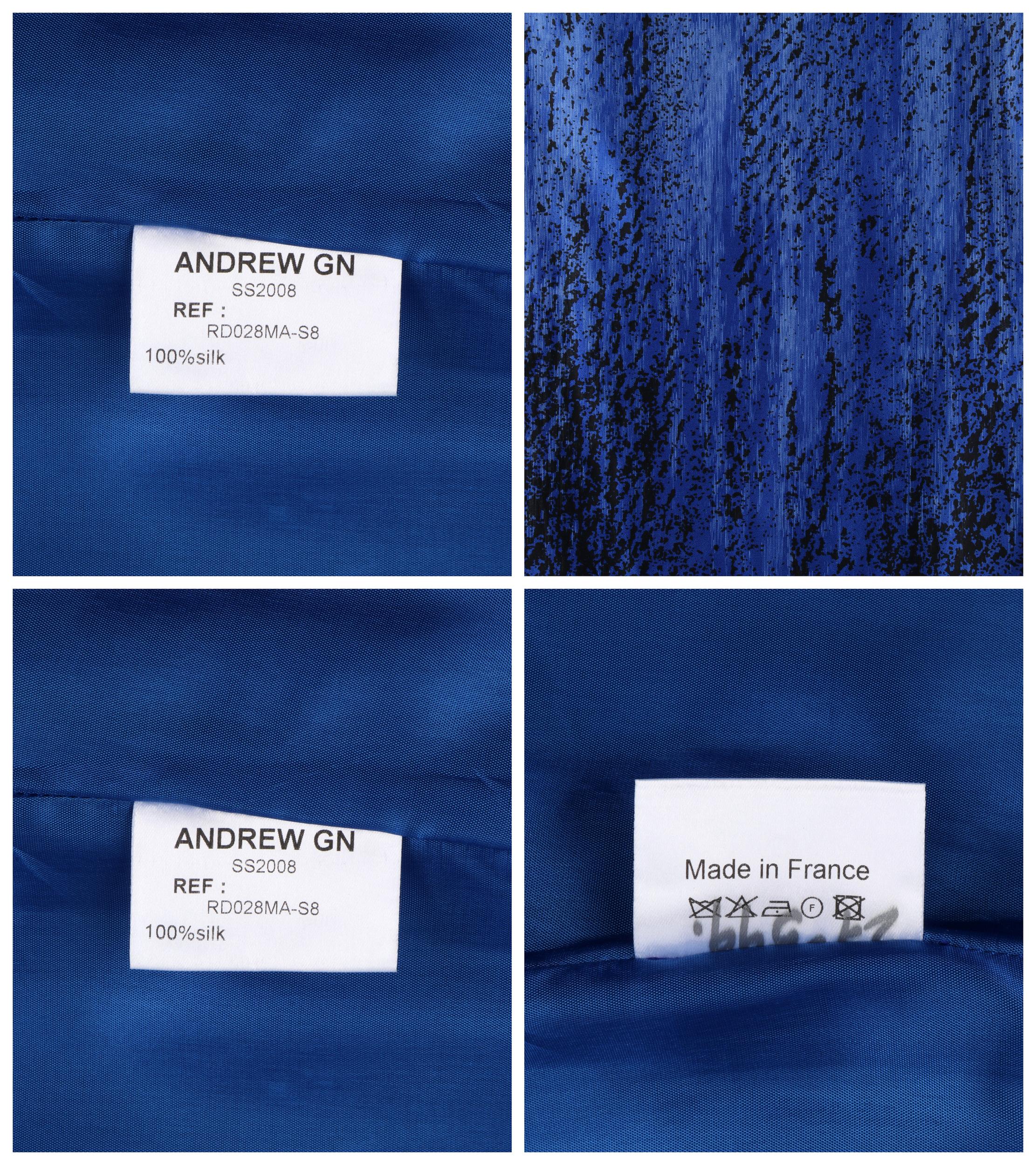 Women's ANDREW GN S/S 2008 Blue Black Ombre Silk Pleat Balloon Dress Patent Leather Bow 