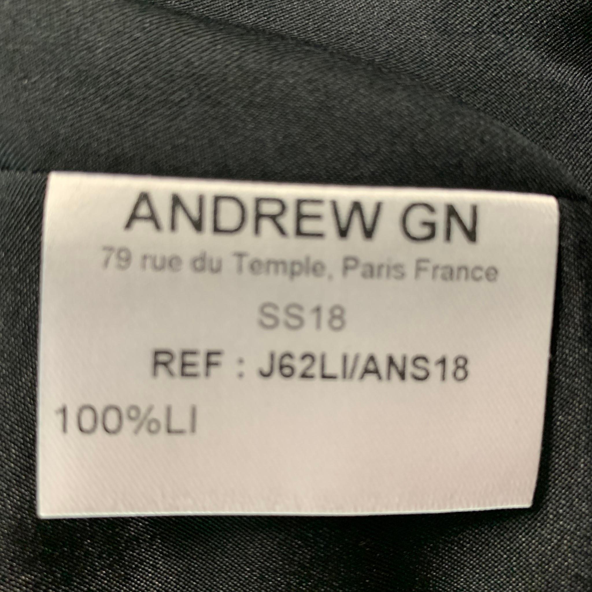 ANDREW GN Size 4 Black Linen Fringe Hidden Snaps Jacket 1