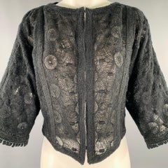 ANDREW GN Size 4 Black Wool Blend Crochet 3/4 Sleeves Jacket
