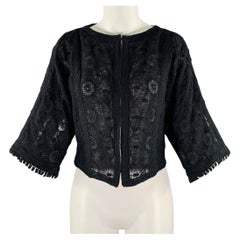 ANDREW GN Size 4 Black Wool Blend Crochet 3/4 Sleeves Jacket