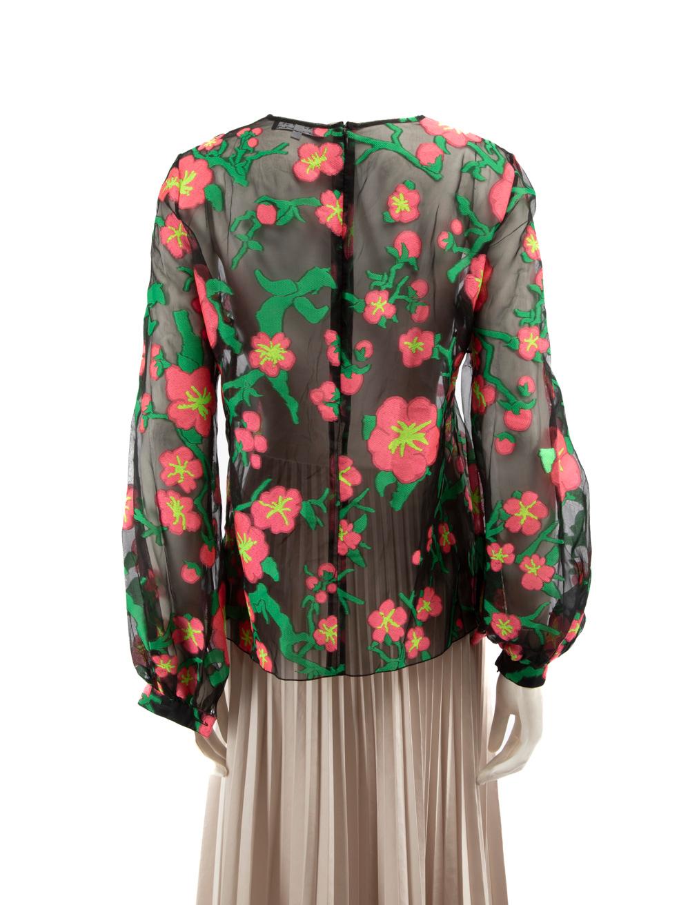 Brown Andrew Gn SS15 Floral Embroidered Sheer Blouse Size L For Sale