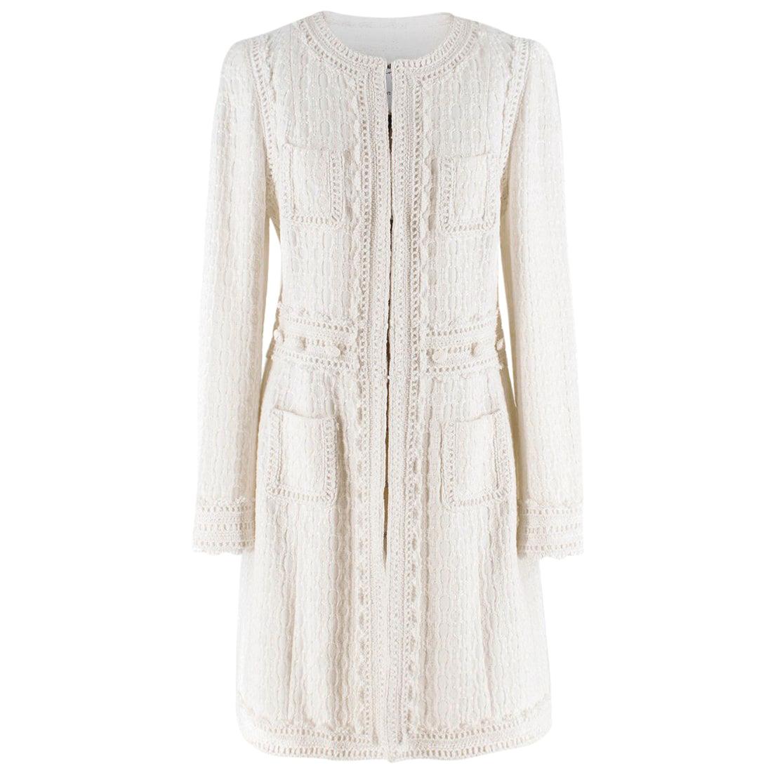 Andrew GN white collarless tweed coat US 10