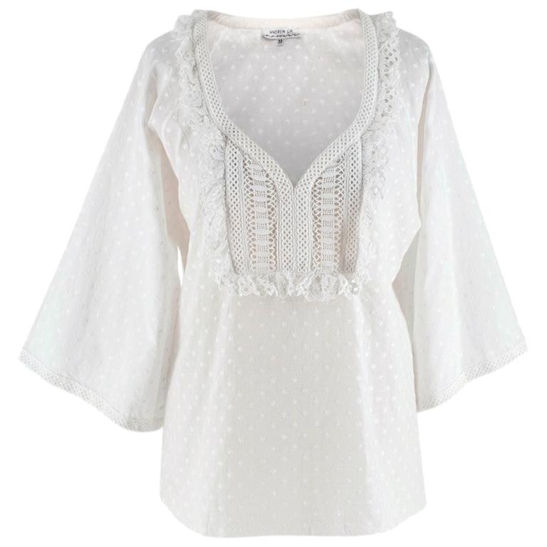 Andrew GN White Embroidered Peasant Top - Size US6