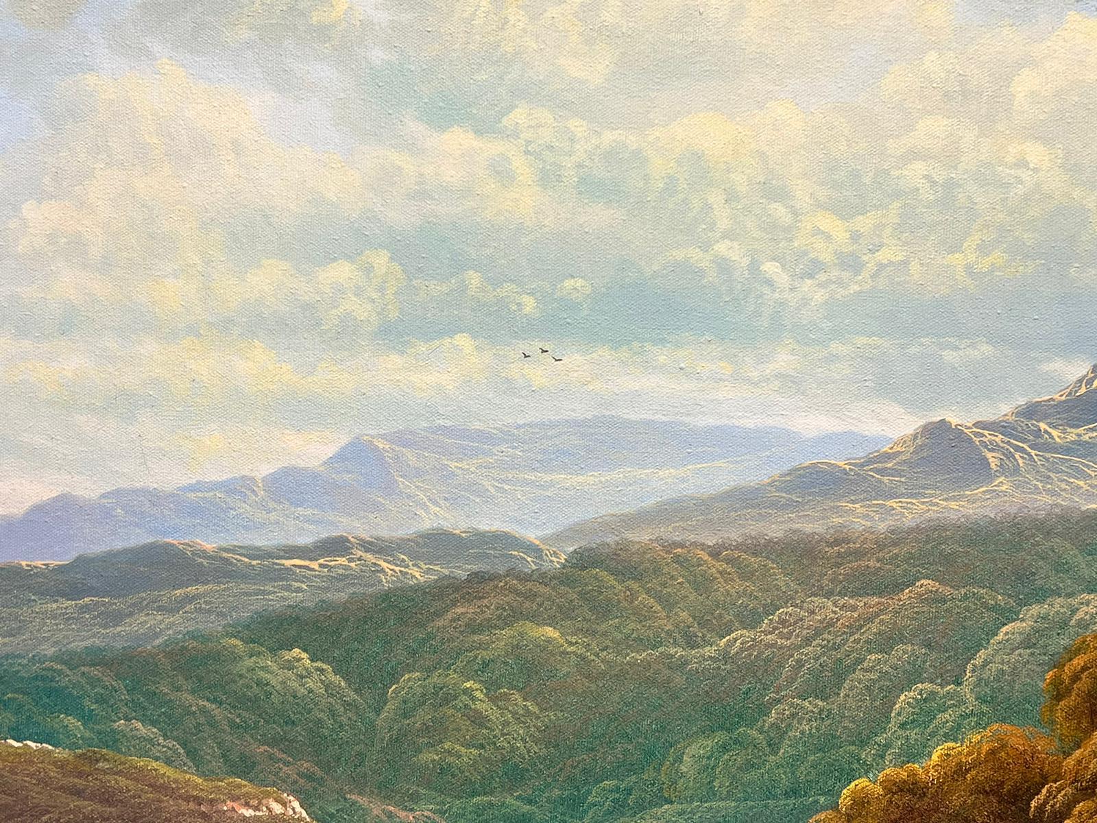 Enorme dipinto a olio tradizionale britannico Pesca nelle Highlands Loch autunnale - Painting di Andrew Grant Kurtis