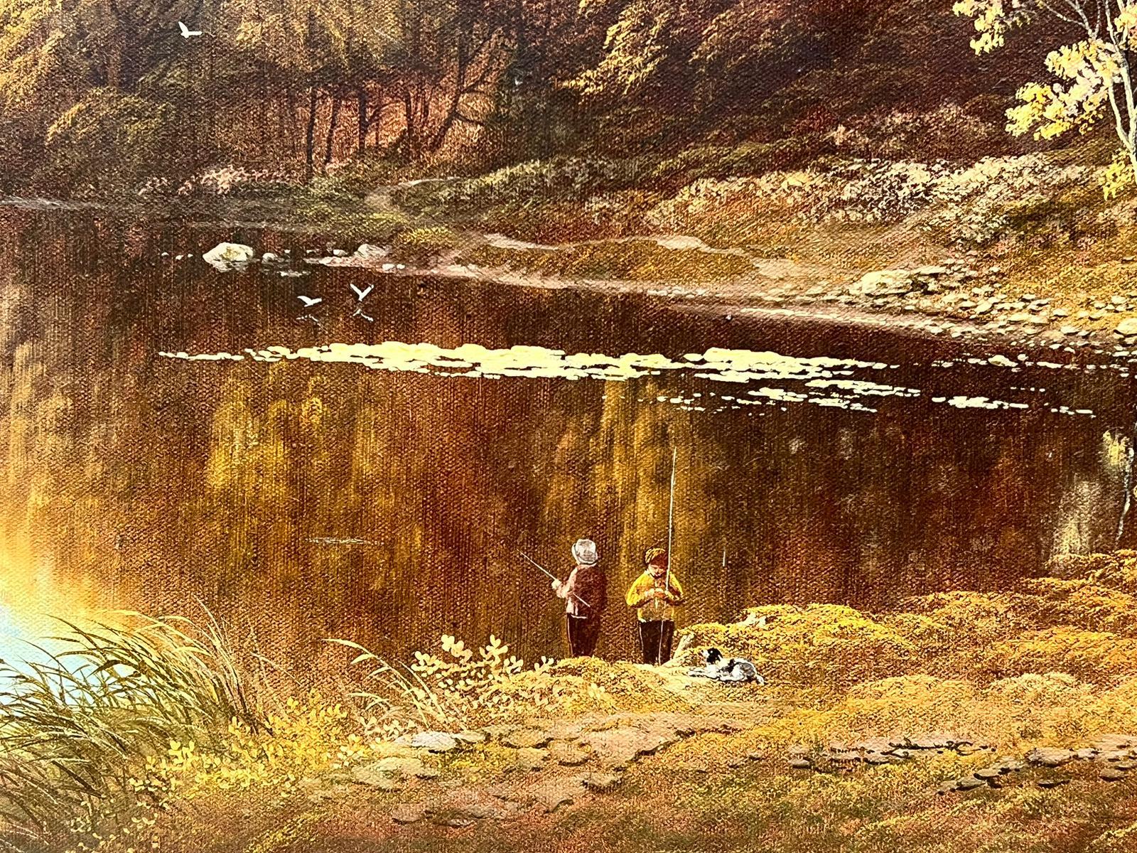 Enorme dipinto a olio tradizionale britannico Pesca nelle Highlands Loch autunnale - Painting Vittoriano di Andrew Grant Kurtis