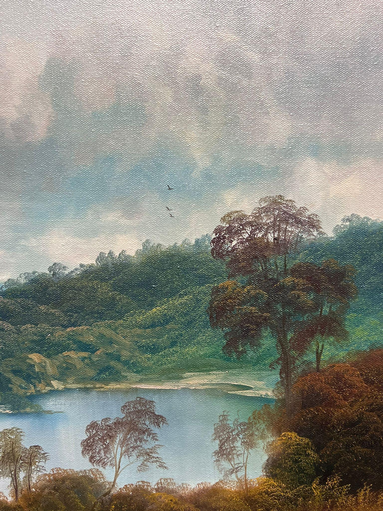 Grande peinture à l'huile traditionnelle anglaise de paysage de bois encadrée - École anglaise Painting par Andrew Grant Kurtis