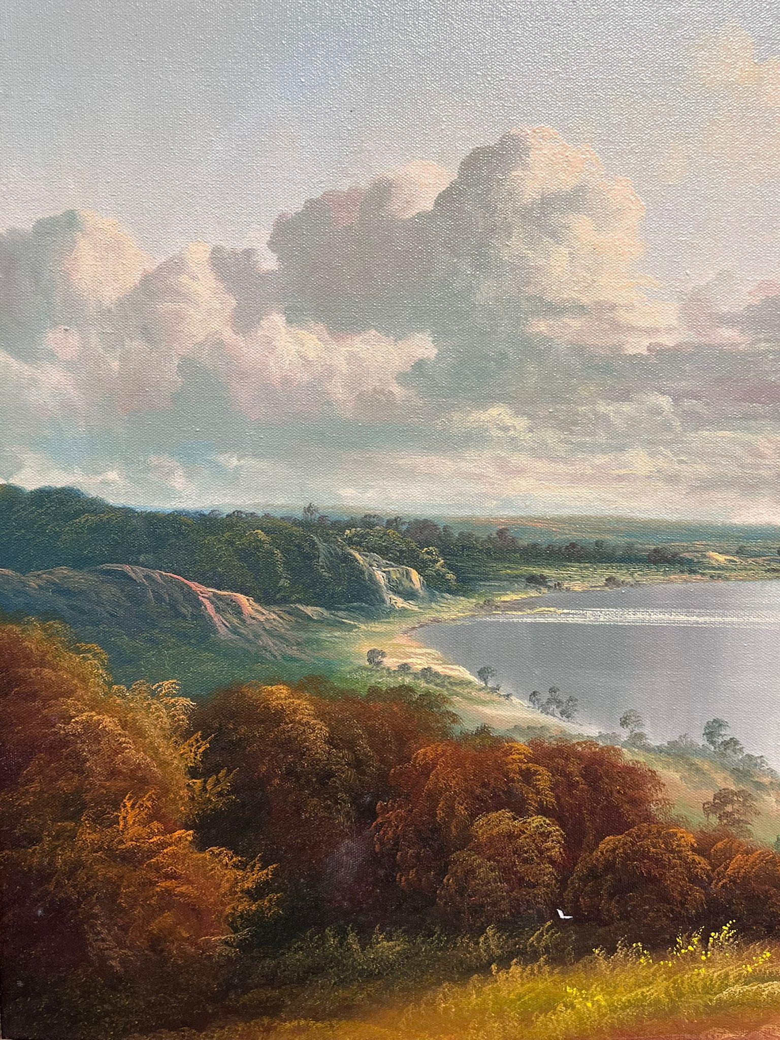 Grande peinture à l'huile traditionnelle anglaise de paysage de bois encadrée - Marron Landscape Painting par Andrew Grant Kurtis