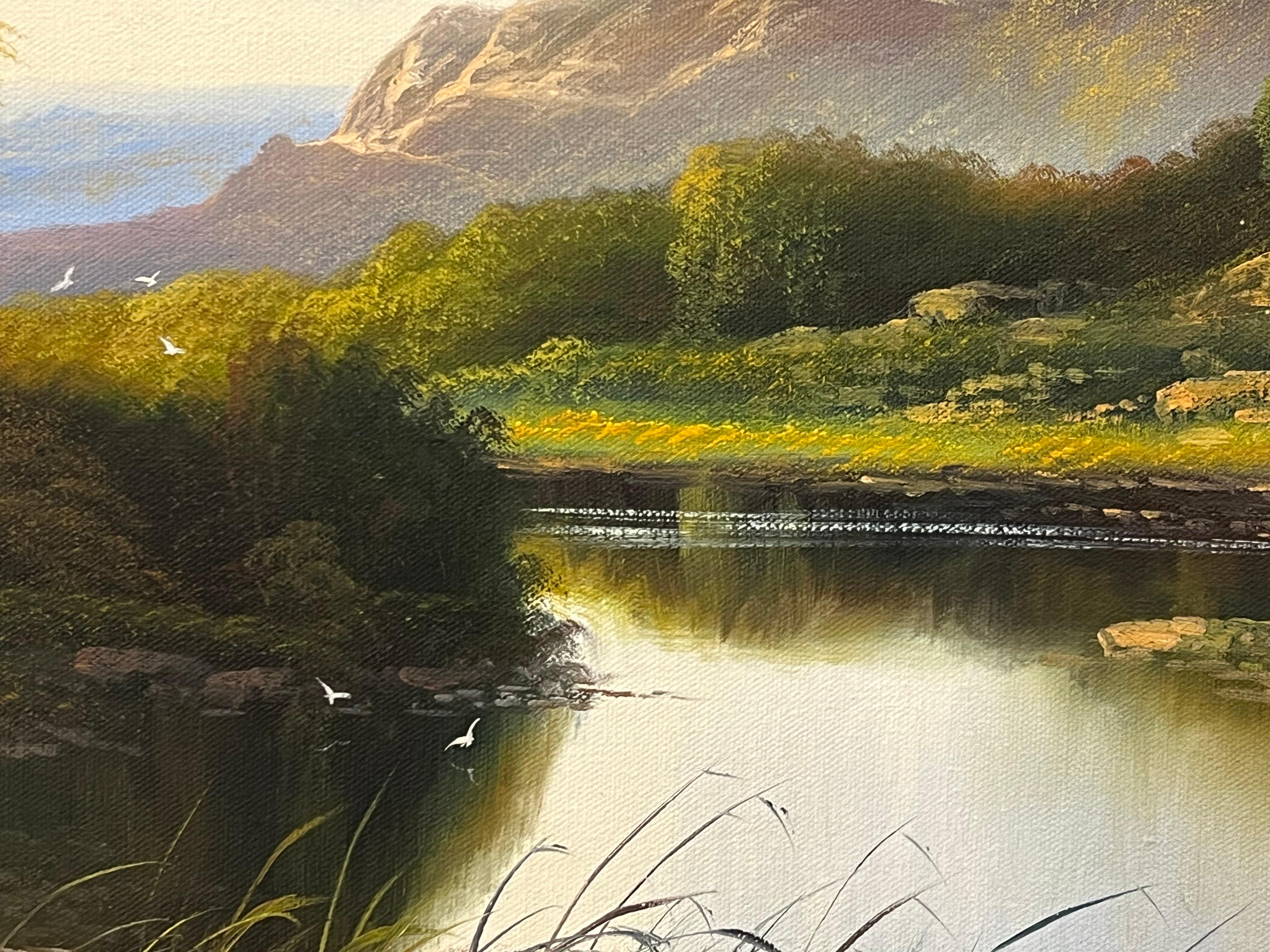 Mountain Lake in Spring, Ölgemälde der schottischen Highlands des britischen Künstlers im Angebot 13