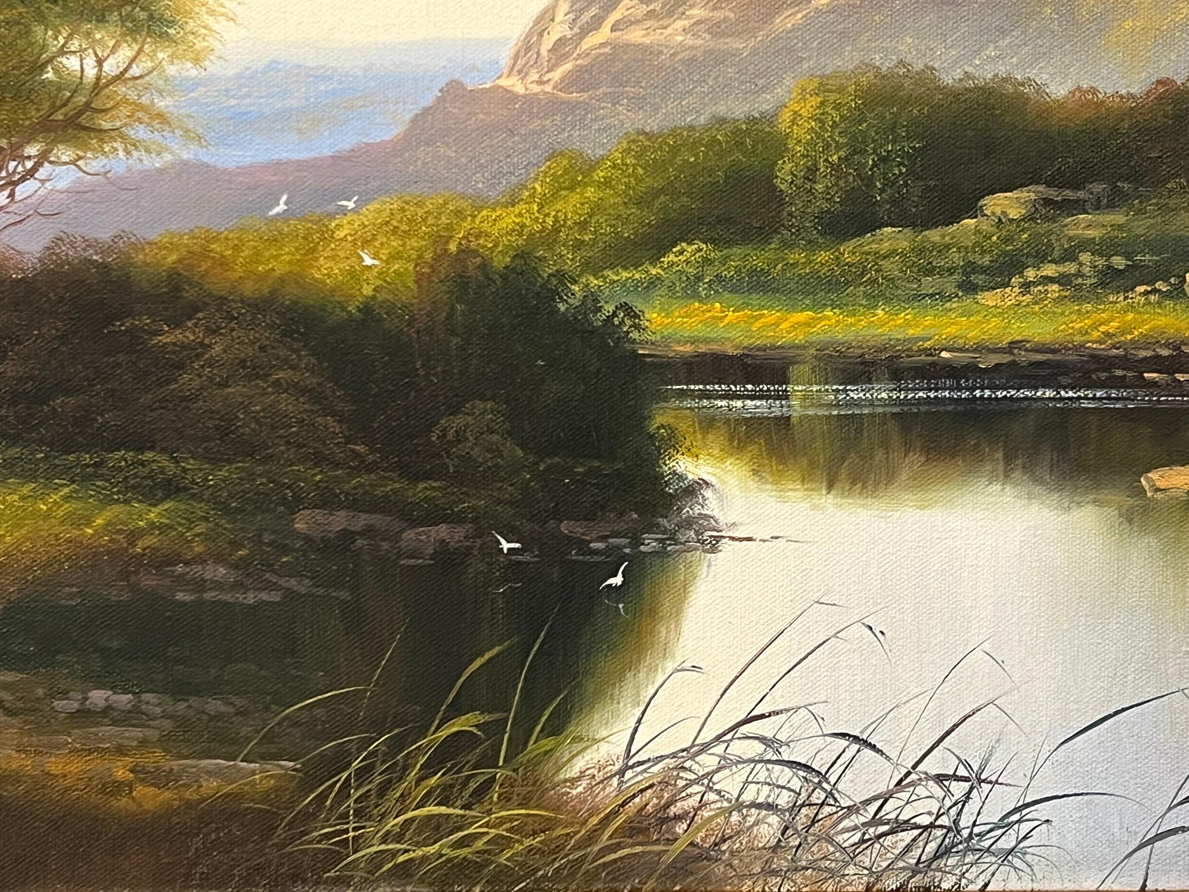 Mountain Lake in Spring, Ölgemälde der schottischen Highlands des britischen Künstlers im Angebot 14