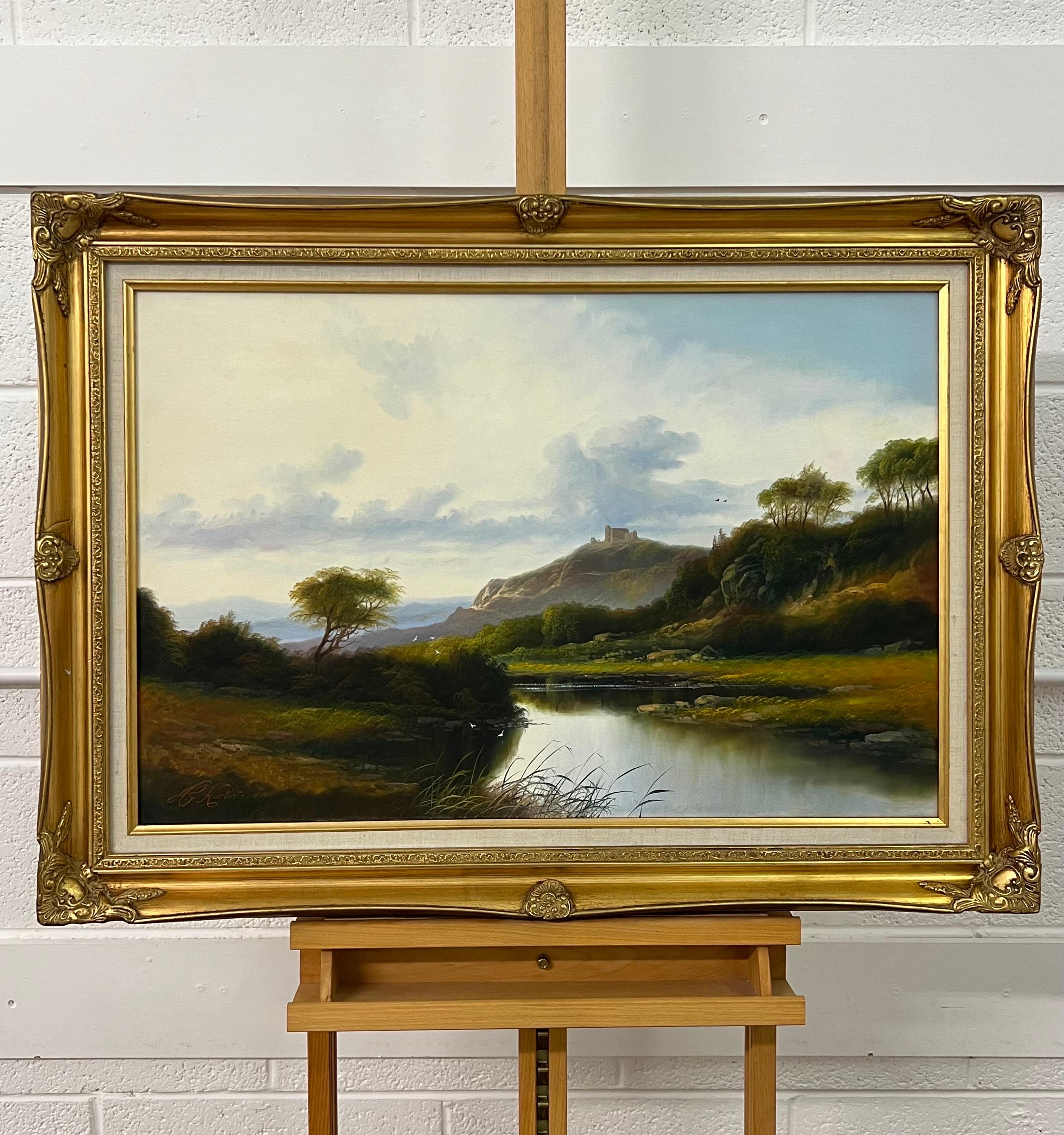Mountain Lake in Spring Oil Painting of the Scottish Highlands by British Artist by British Artist, Andrew Grant Kurtis M.A.(Lon) B.Des.(Hons) L.S.I.A.D. 

Art measures 30 x 20 inches 
Frame measures 36 x 26 inches 
Presented in the original period