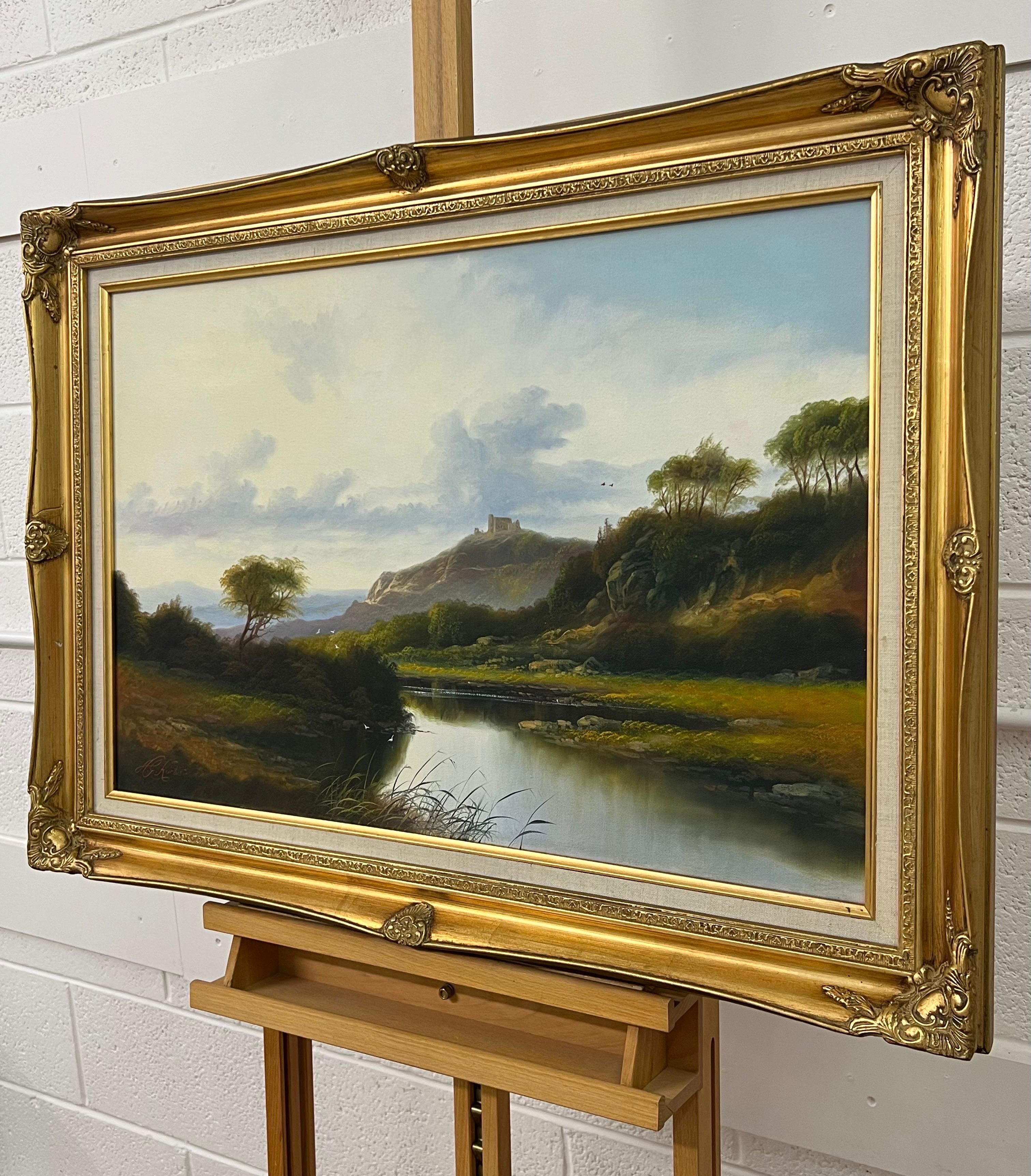 Mountain Lake in Spring Oil Painting of the Scottish Highlands by British Artist For Sale 1