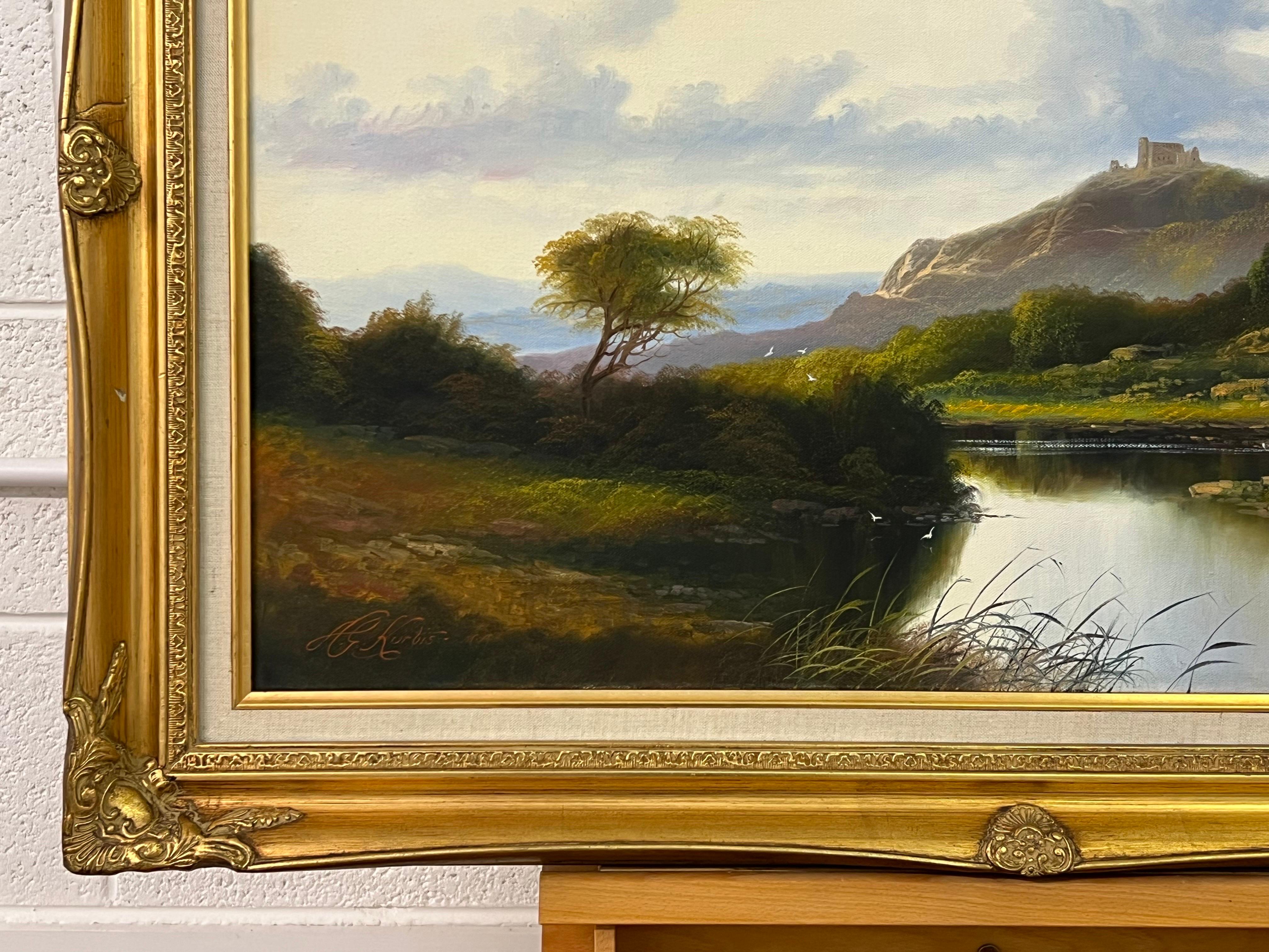 Mountain Lake in Spring Oil Painting of the Scottish Highlands by British Artist For Sale 2
