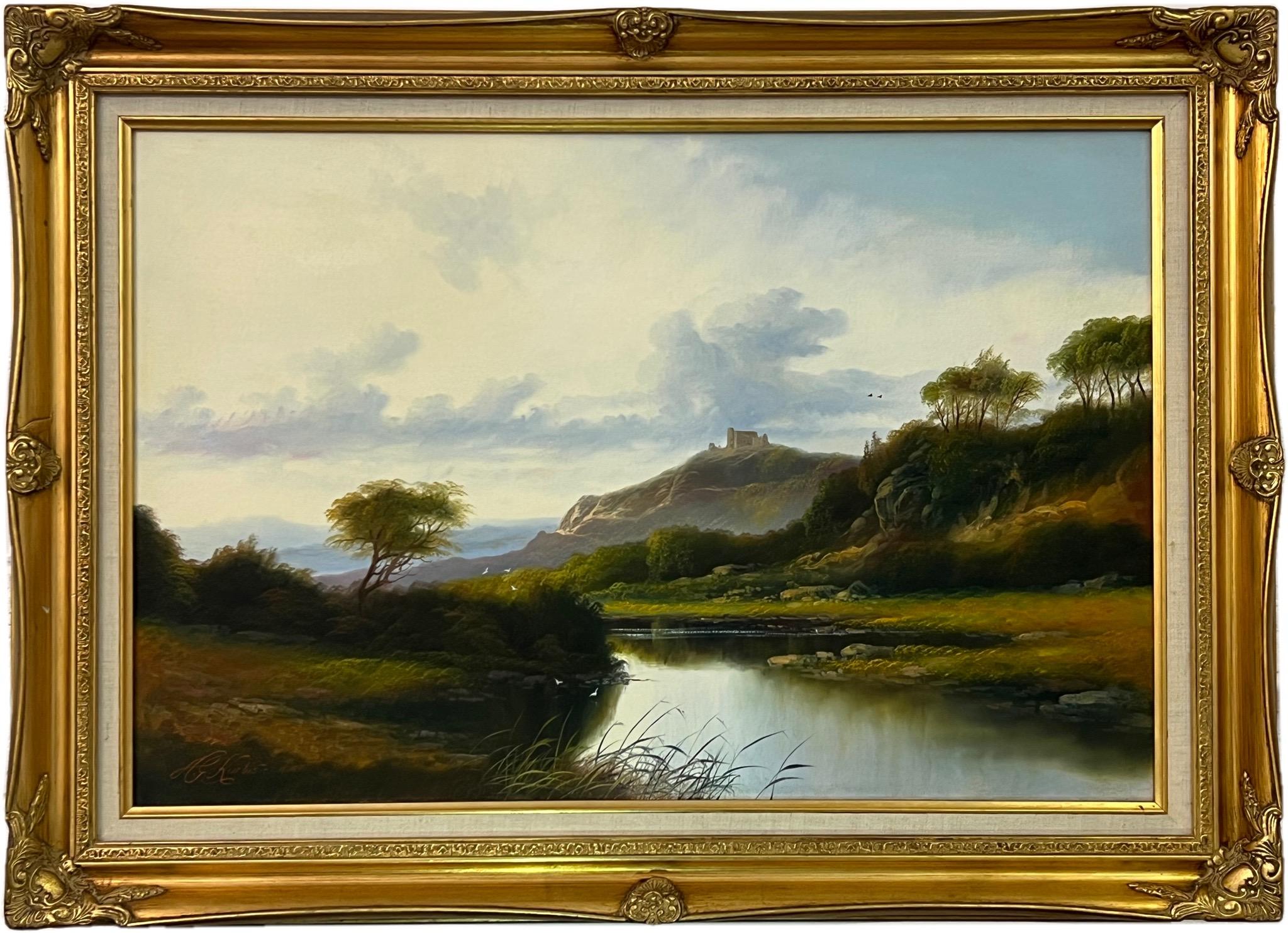 Andrew Grant Kurtis Landscape Painting - Mountain Lake in Spring Oil Painting of the Scottish Highlands by British Artist