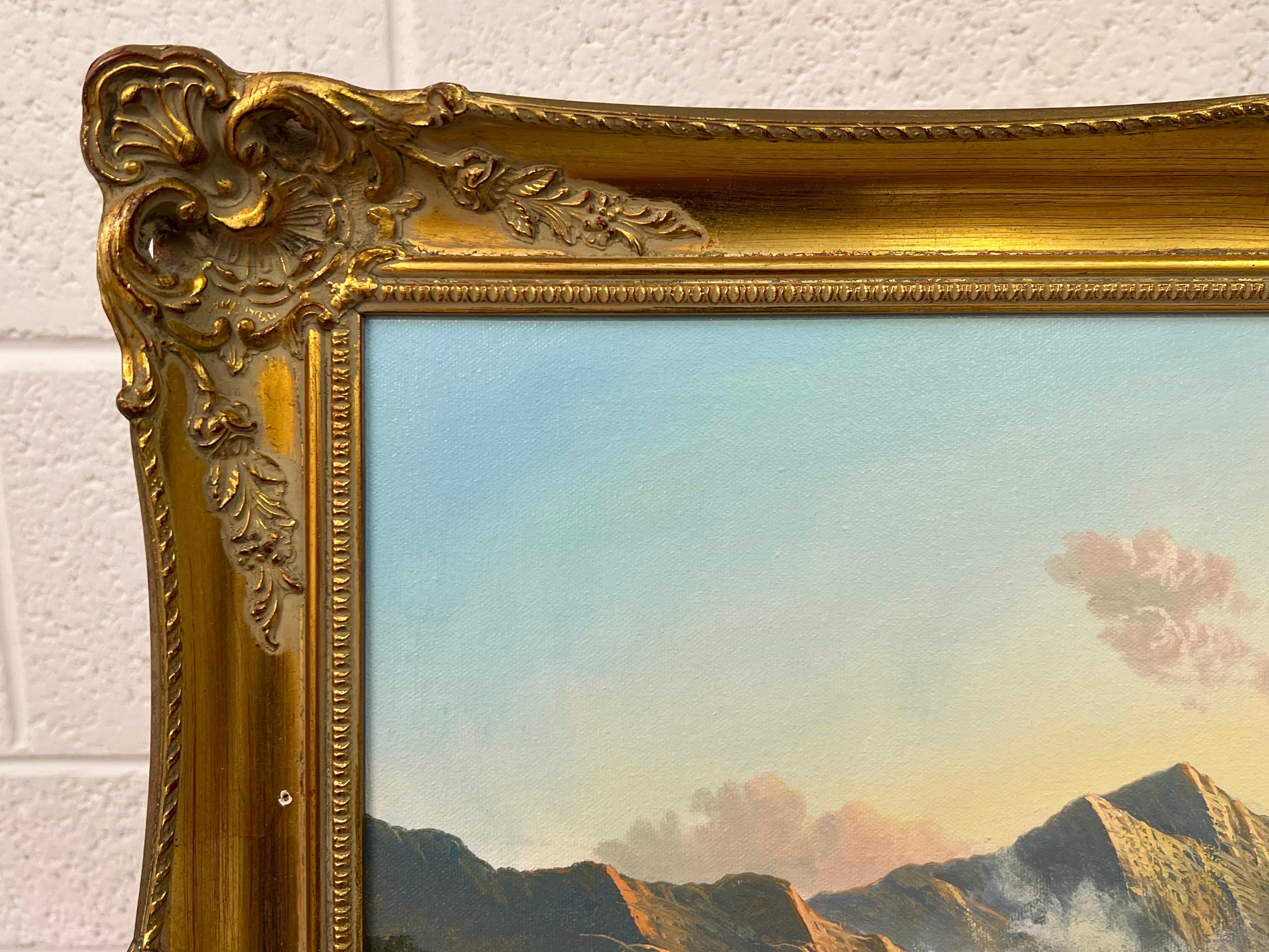 Lago de montaña Pintura al óleo de un lago en las tierras altas escocesas por un artista británico en venta 5