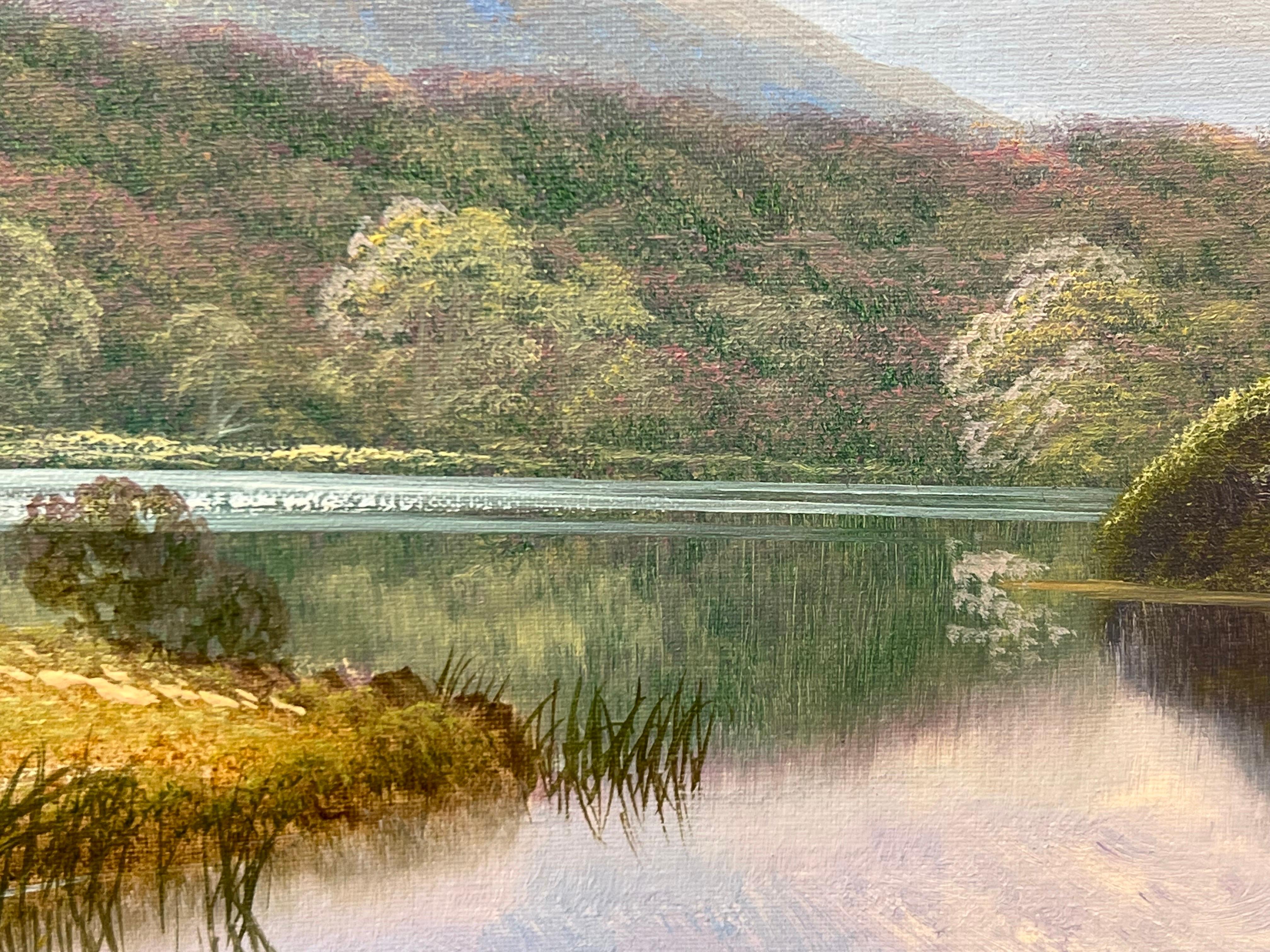 Mountain Lake Oil Painting of a Loch in the Scottish Highlands by British Artist For Sale 6