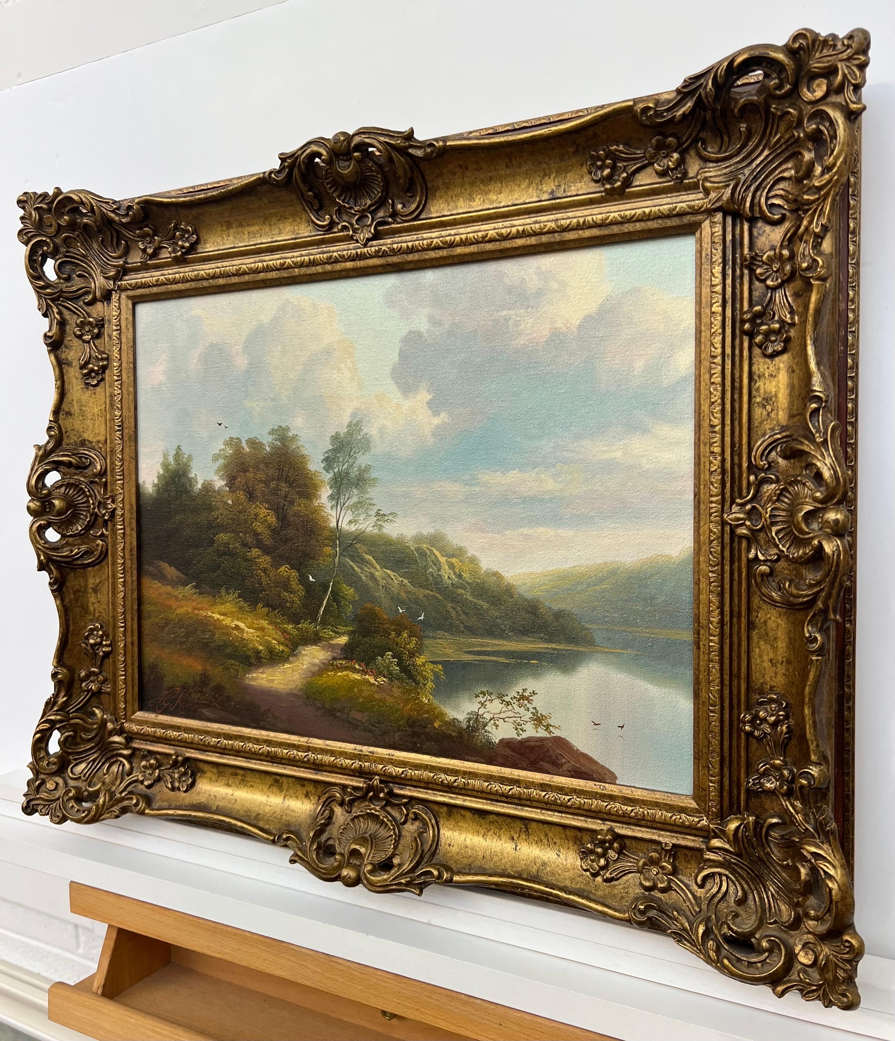 Lago de montaña Pintura al óleo de un lago en las tierras altas escocesas por un artista británico en venta 7