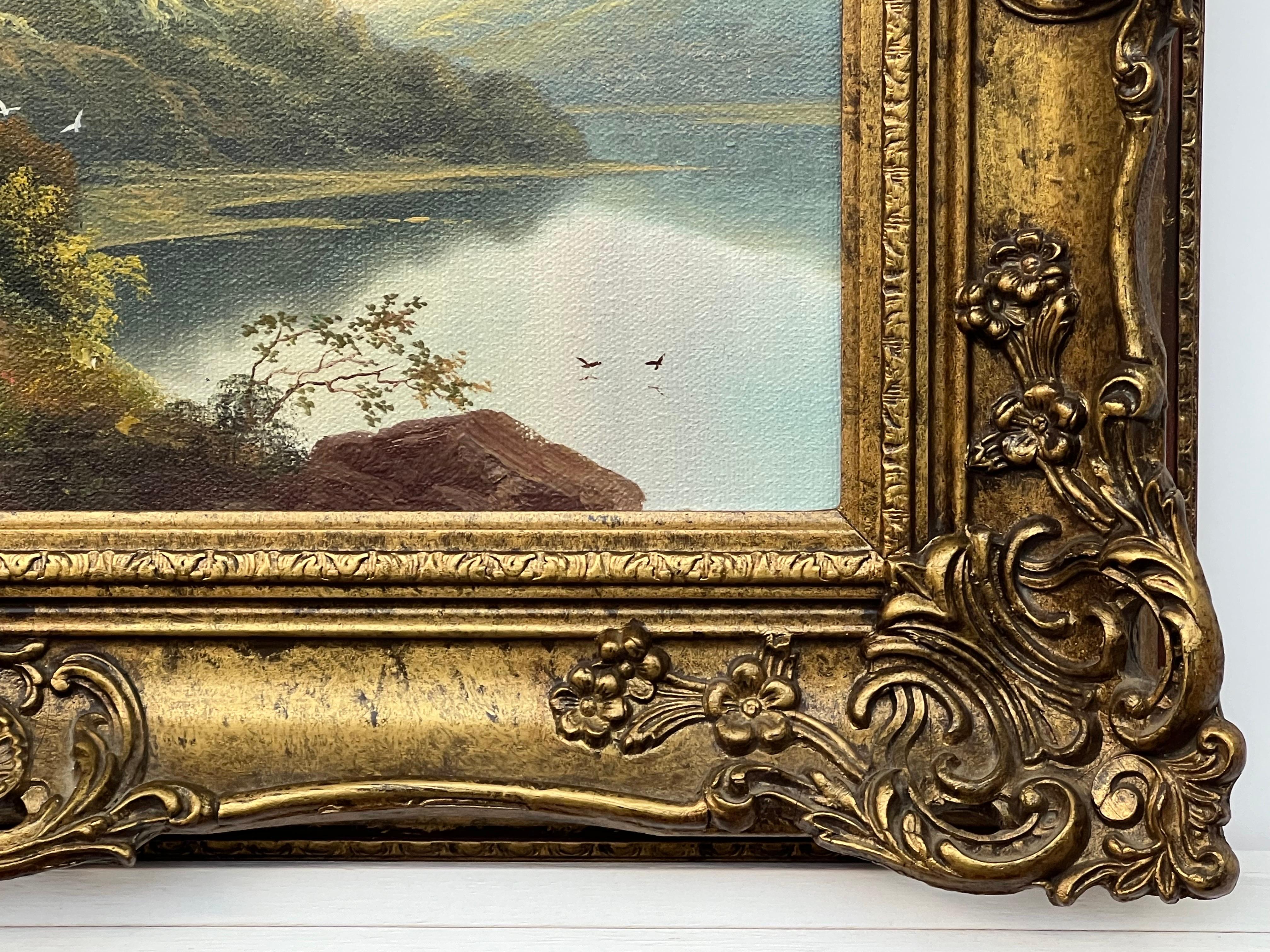 Lago de montaña Pintura al óleo de un lago en las tierras altas escocesas por un artista británico - Landscape Painting Marrón de Andrew Grant Kurtis