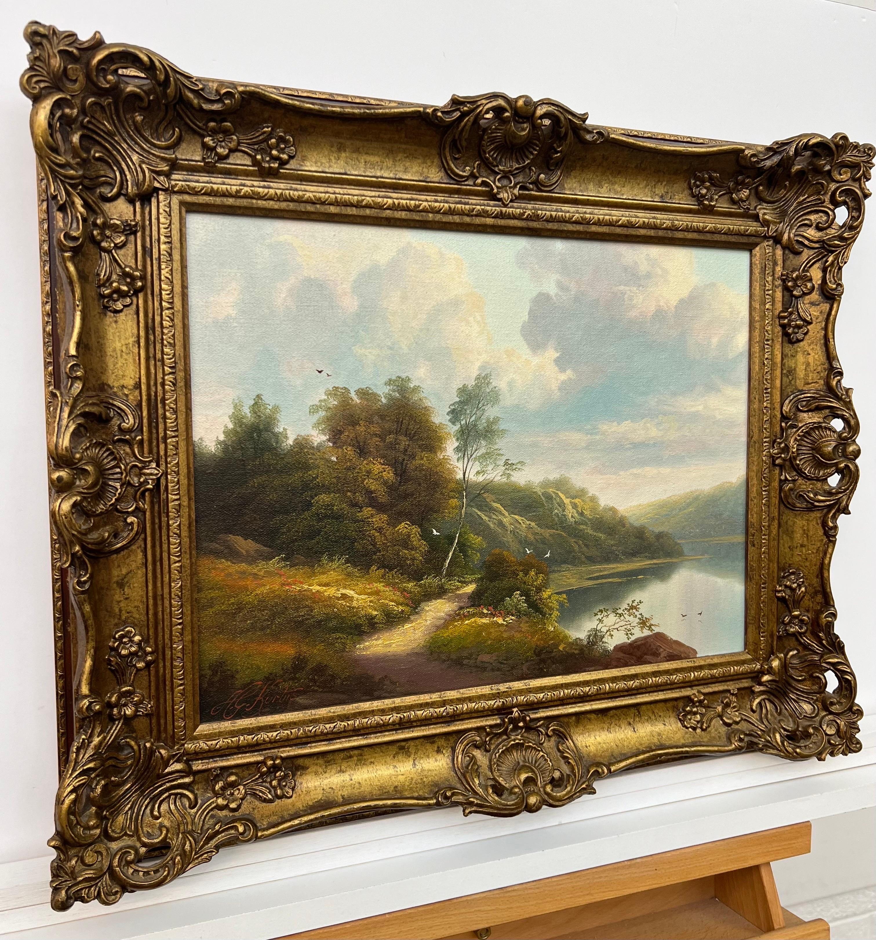 Lago de montaña Pintura al óleo de un lago en las tierras altas escocesas por un artista británico en venta 4