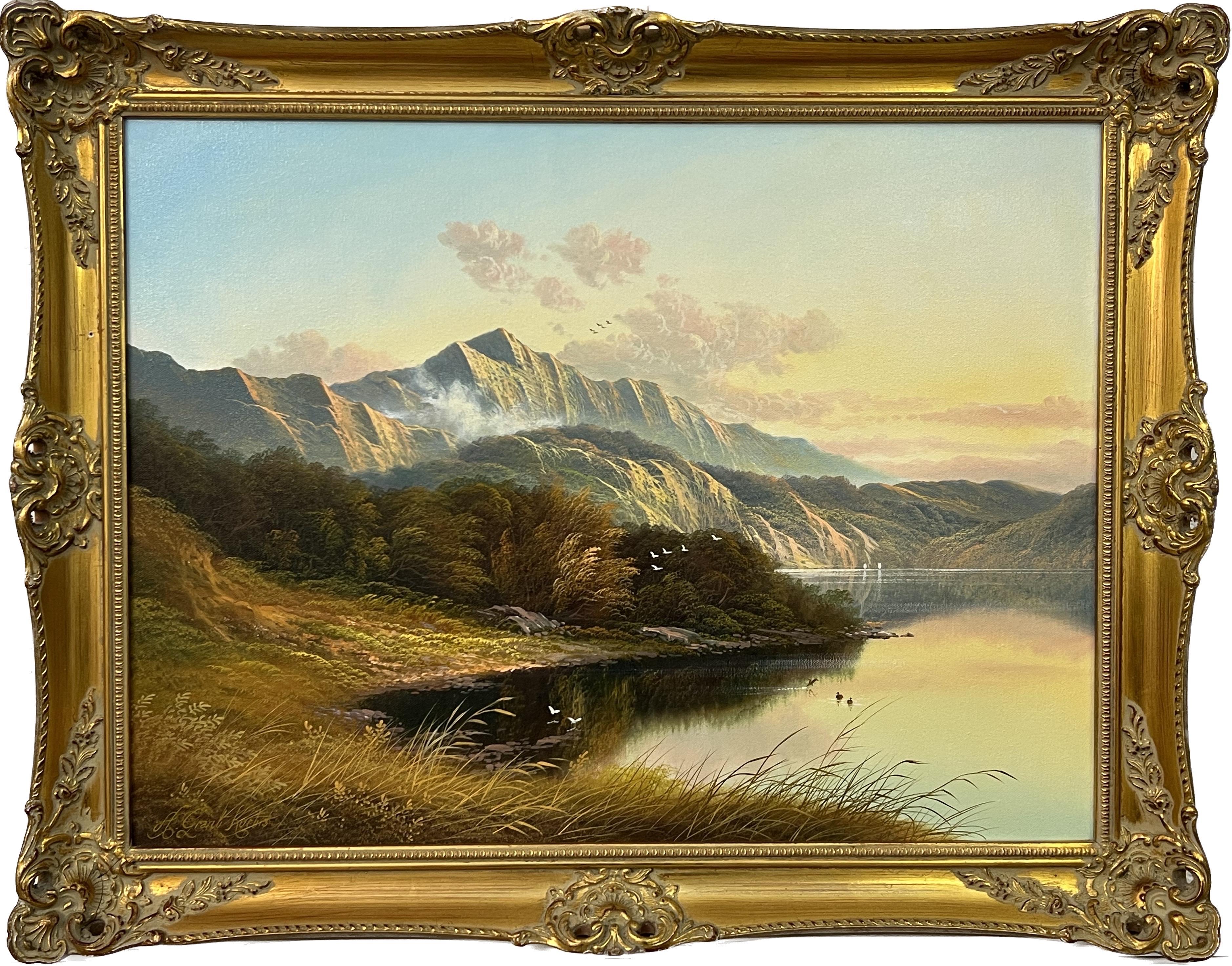 Mountain Lake Oil Painting of a Loch in the Scottish Highlands by British Artist