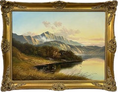 Vintage Mountain Lake Oil Painting of a Loch in the Scottish Highlands by British Artist