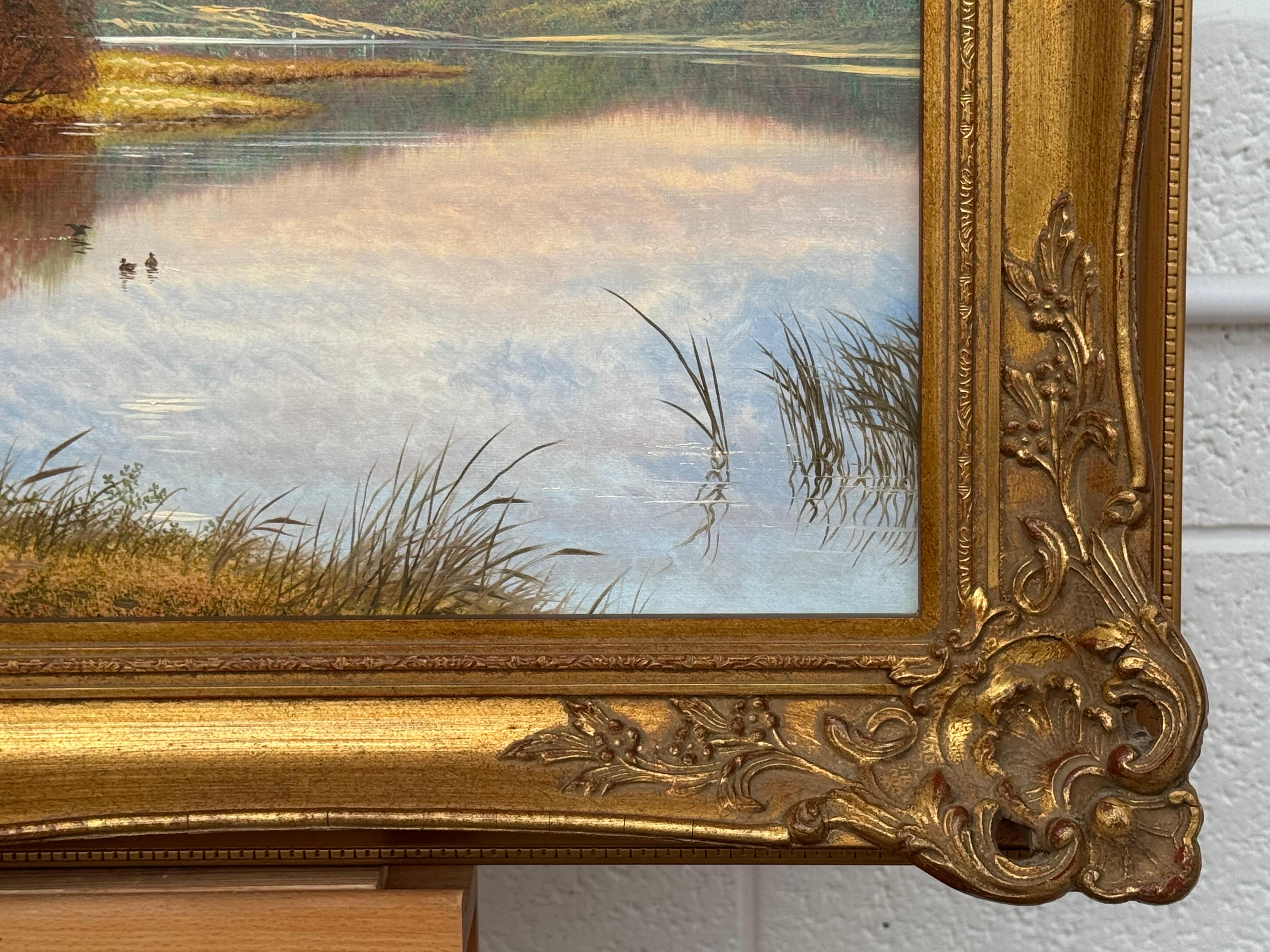 Scottish Highlands Landscape Scene with Children & Dog Fishing by Mountain Lake For Sale 12