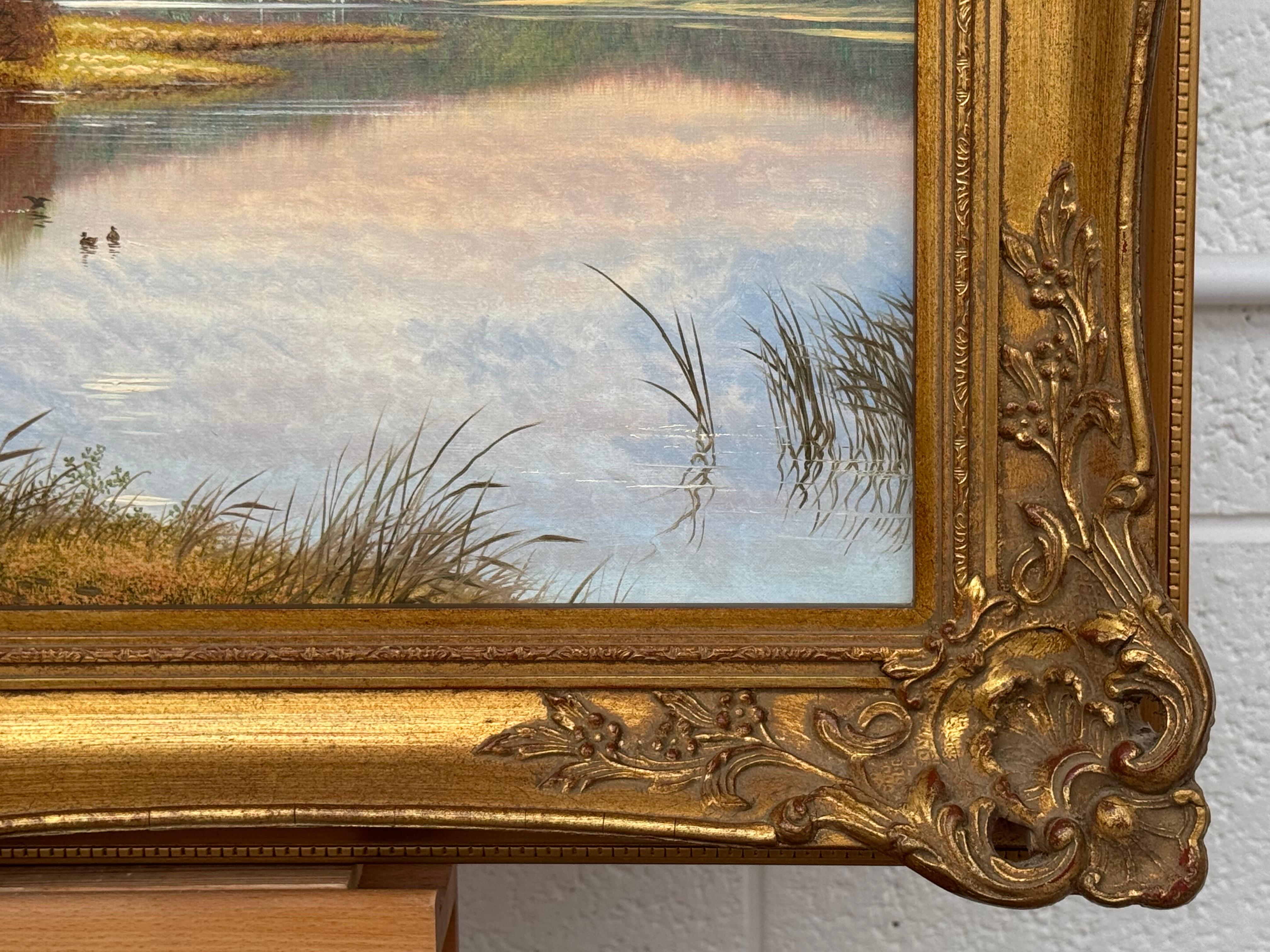 Scottish Highlands Landscape Scene with Children & Dog Fishing by Mountain Lake For Sale 2