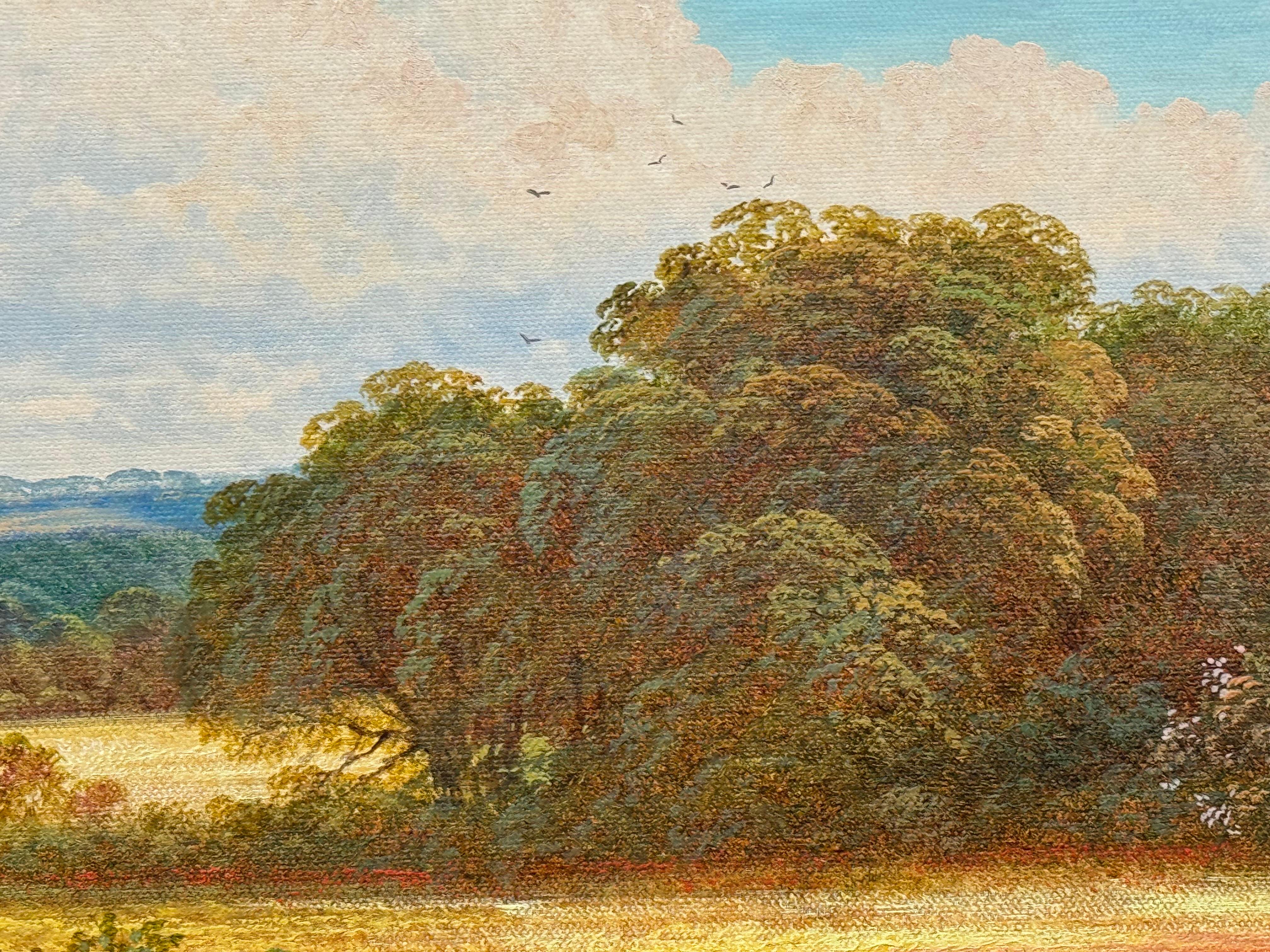 Swans on a River with Wild Flowers in the English Countryside by British Artist For Sale 8