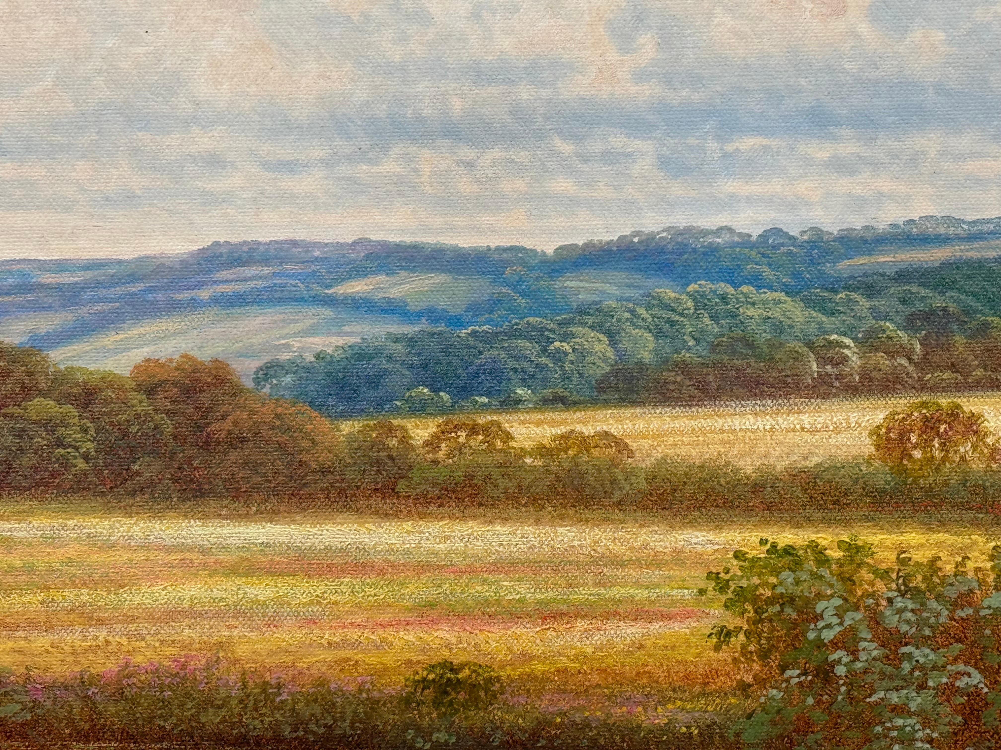 Swans on a River with Wild Flowers in the English Countryside by British Artist For Sale 9