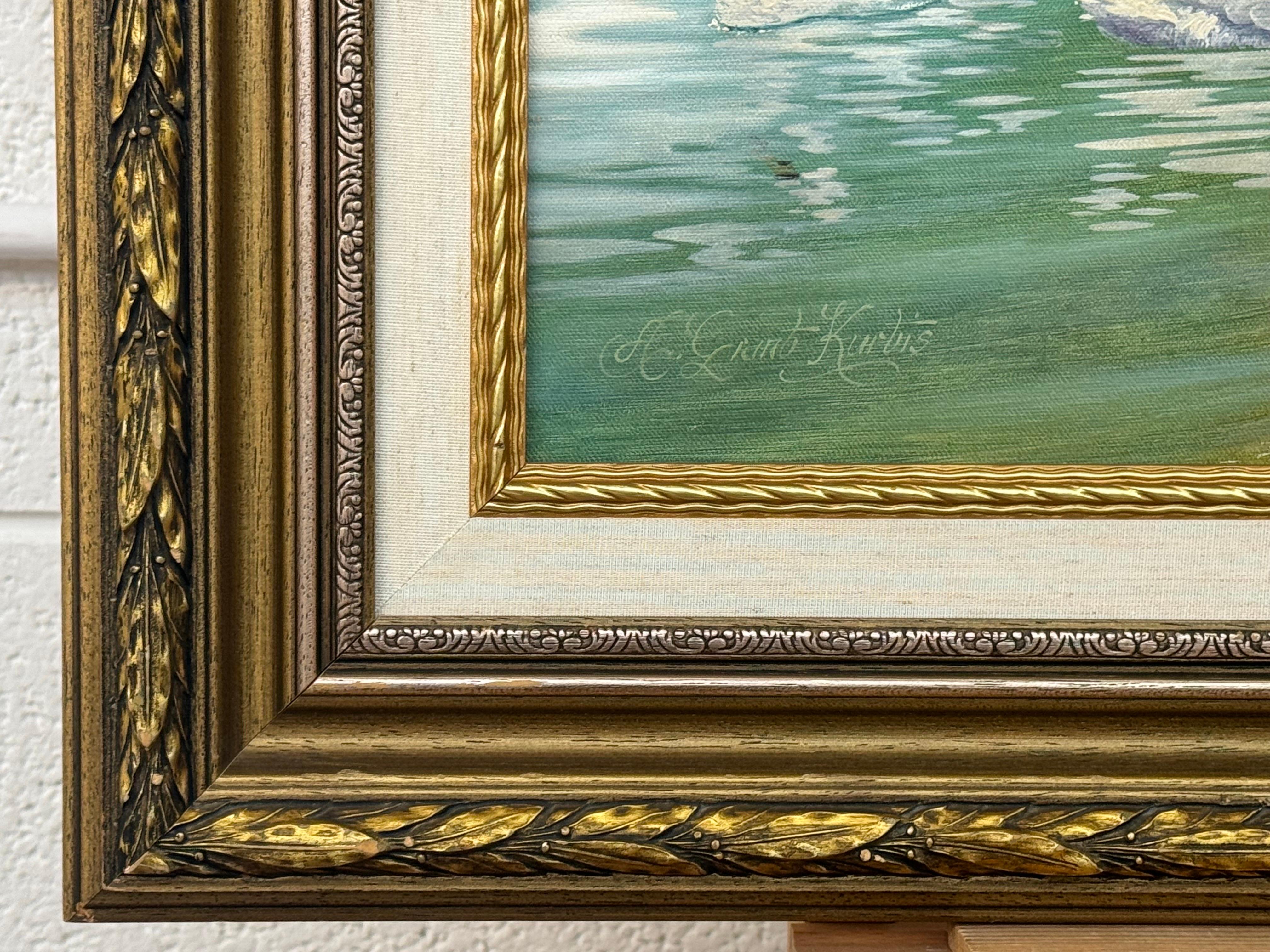 Swans on a River with Wild Flowers in the English Countryside by British Artist For Sale 13