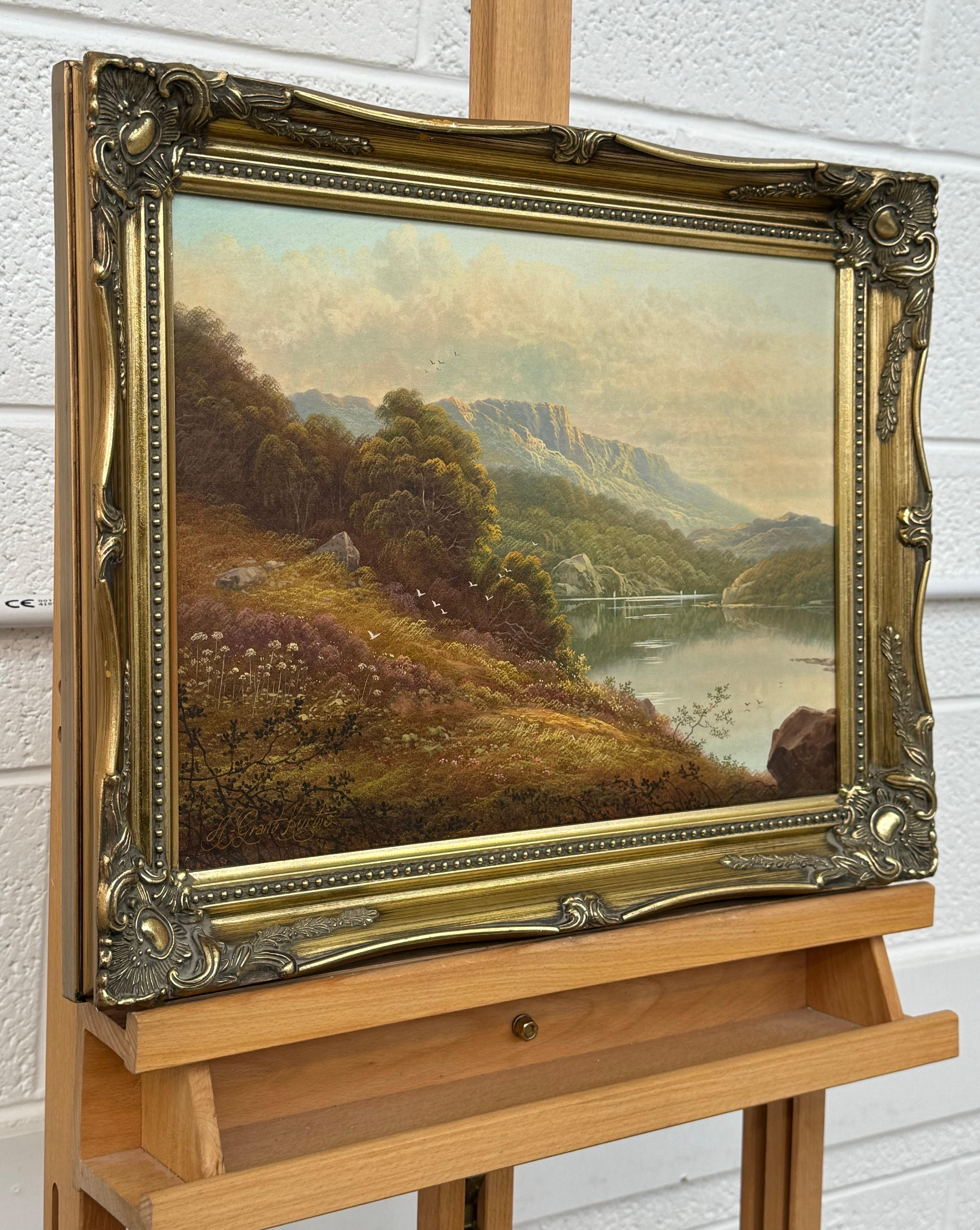 Reflejos Tranquilos: Un Sereno Paisaje de Lago de Montaña por un Artista Británico - Painting de Andrew Grant Kurtis