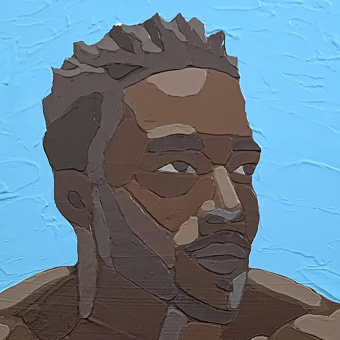 « Colored Floater » - Peinture acrylique originale représentant une figure masculine - Bleu Figurative Painting par Andrew Gray