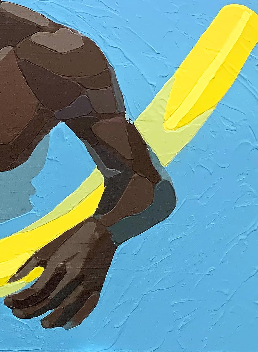 « Colored Floater » - Peinture acrylique originale représentant une figure masculine 1