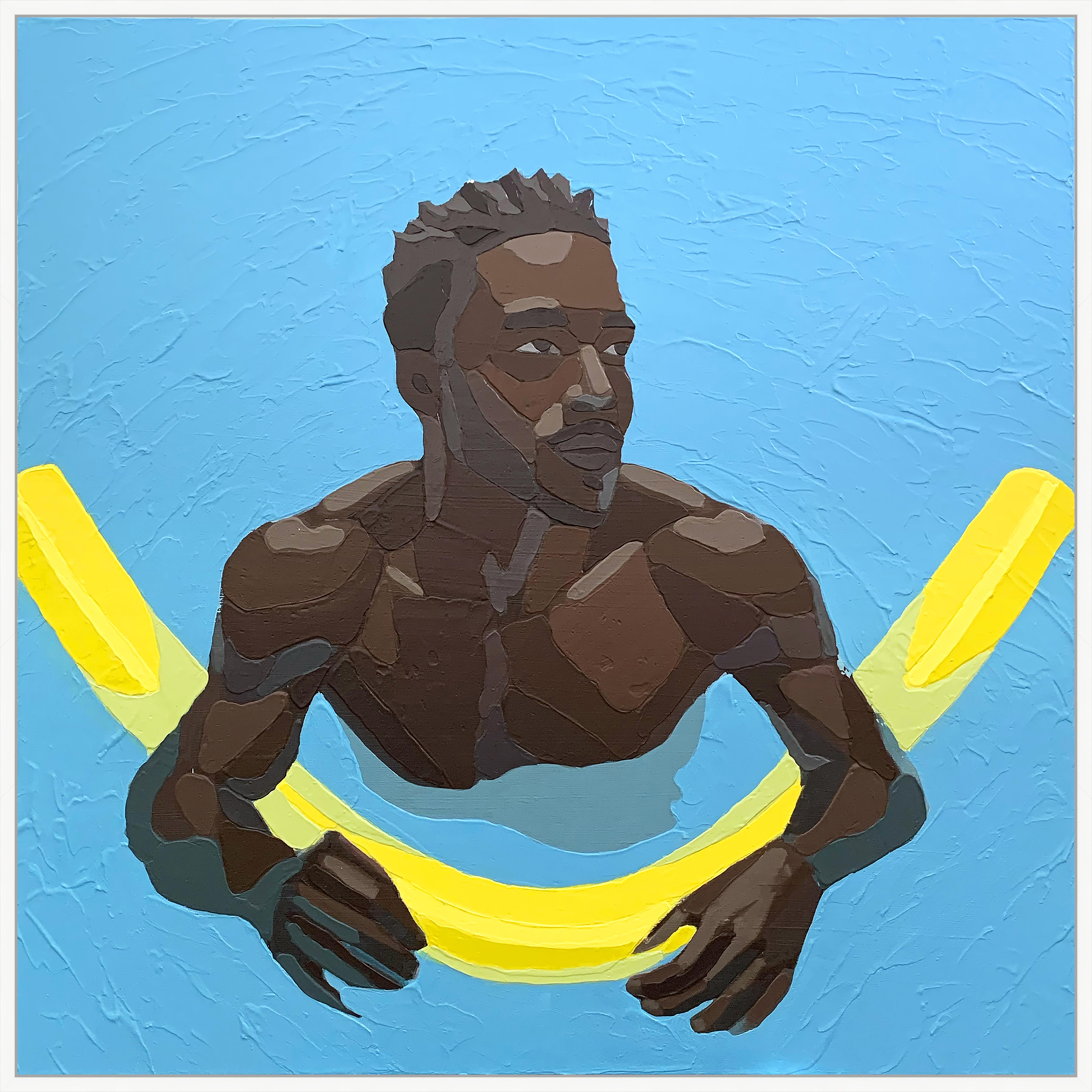 Figurative Painting Andrew Gray - « Colored Floater » - Peinture acrylique originale représentant une figure masculine