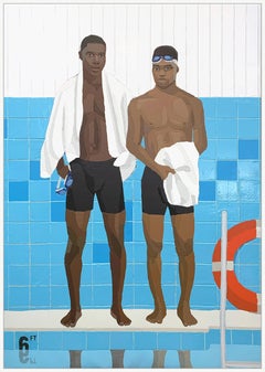 « Condition Week » - peinture acrylique originale représentant deux nageurs masculins