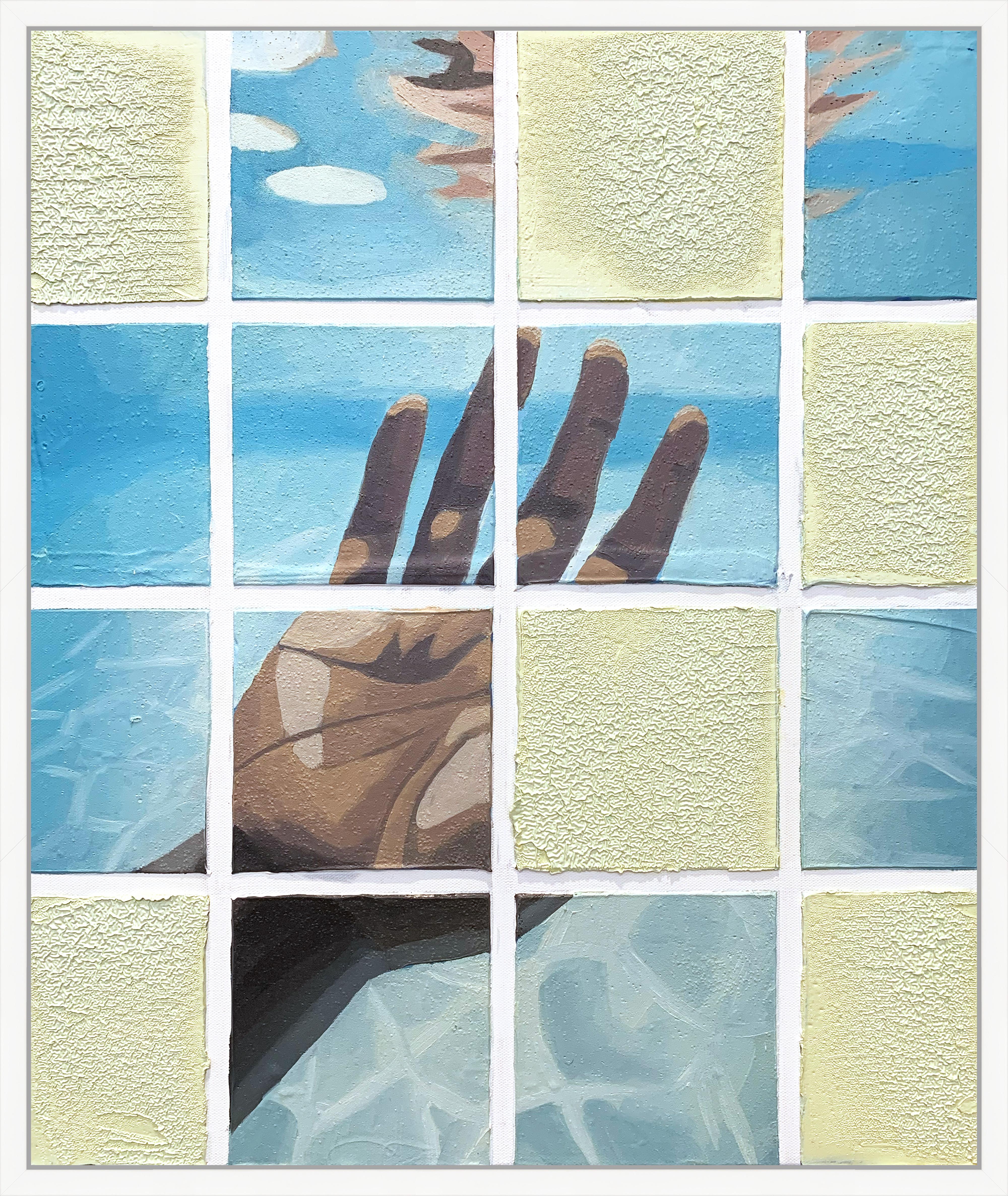 Andrew Gray Figurative Painting - "Hope Floats" - Original Acrylic Painting of Hand & Reflection, Serenity Theme