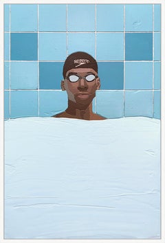 « Reflection du moi-même » - Peinture acrylique avec nageur, lunettes, vibrations de piscine